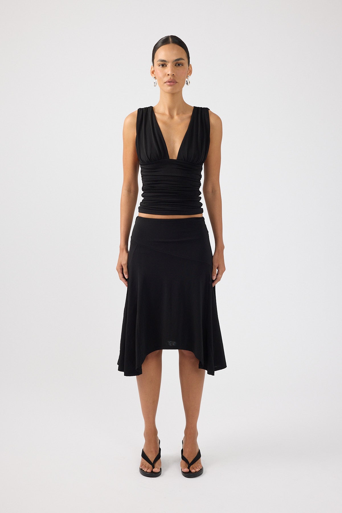 Perfect Stranger Avery Asymmetrical Midi Skirt Black