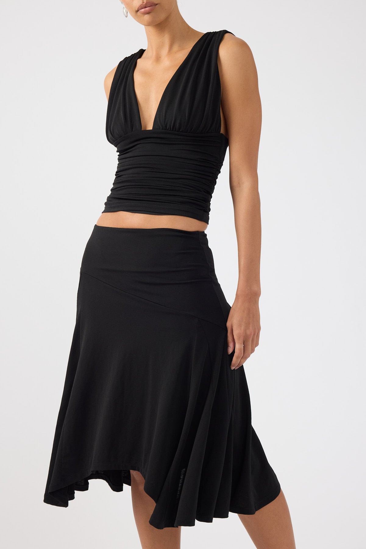 Perfect Stranger Avery Asymmetrical Midi Skirt Black