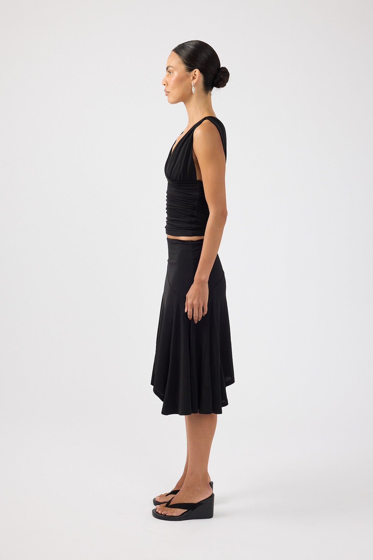Perfect Stranger Avery Asymmetrical Midi Skirt Black