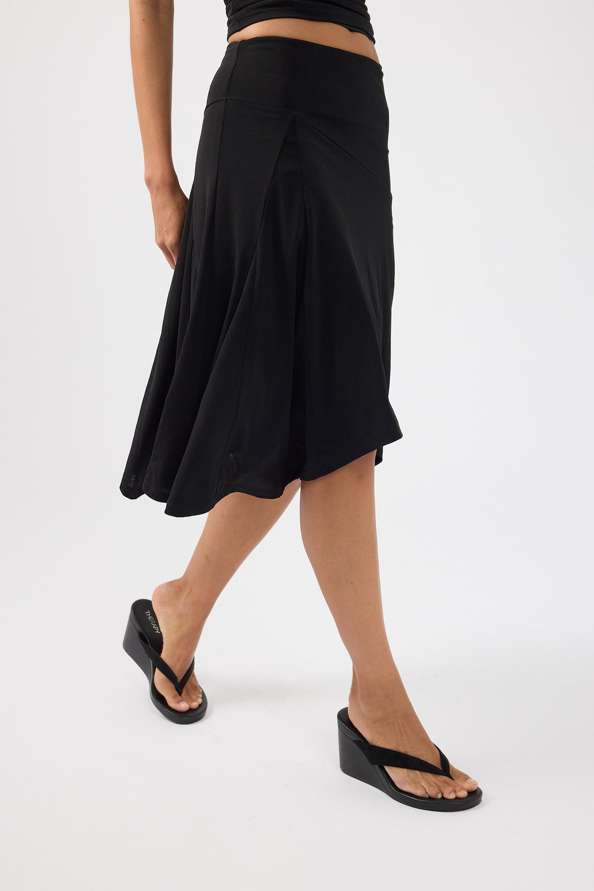 Perfect Stranger Avery Asymmetrical Midi Skirt Black