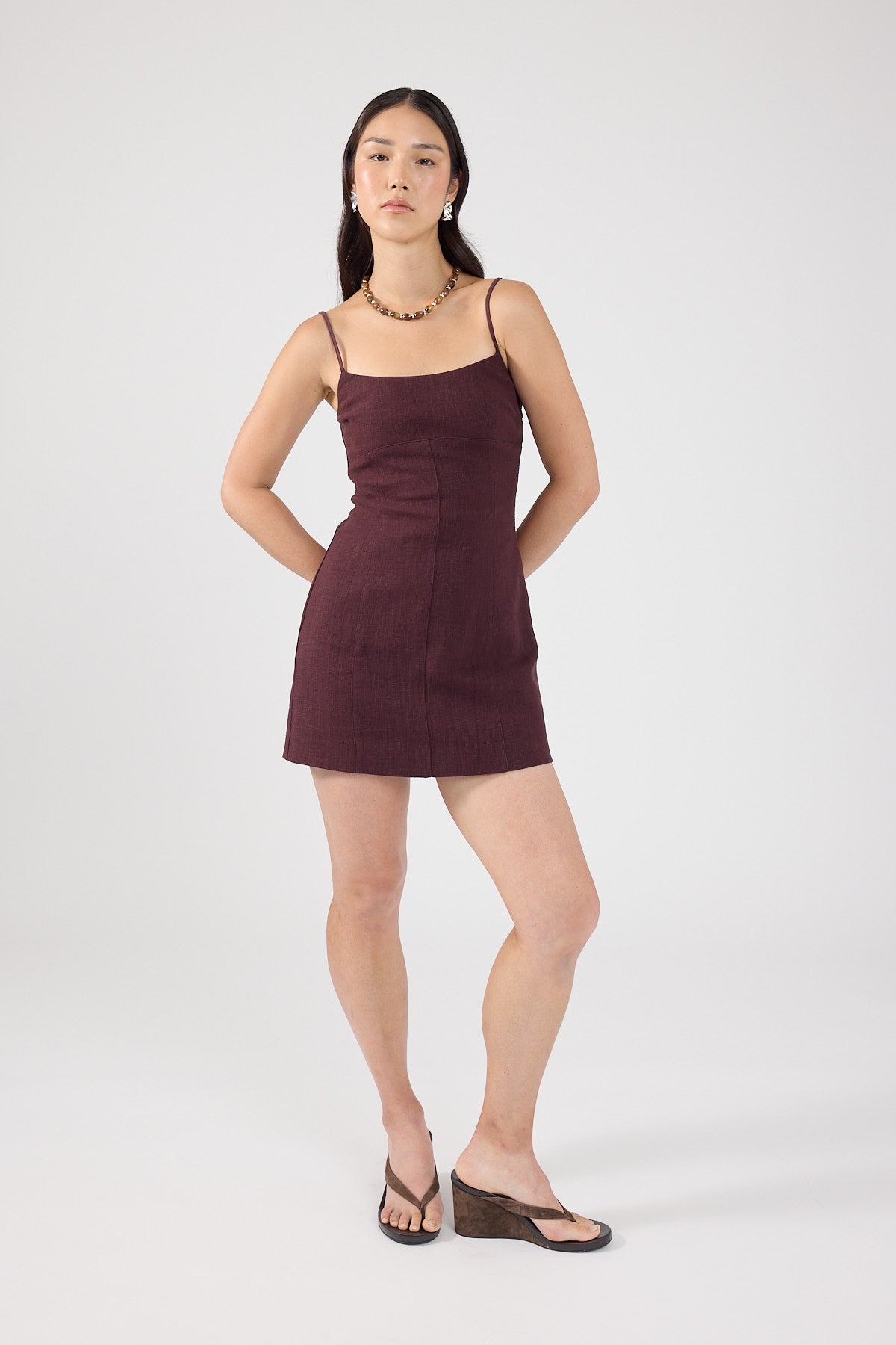 Perfect Stranger Sadie Linen Mini Dress Dark Choc