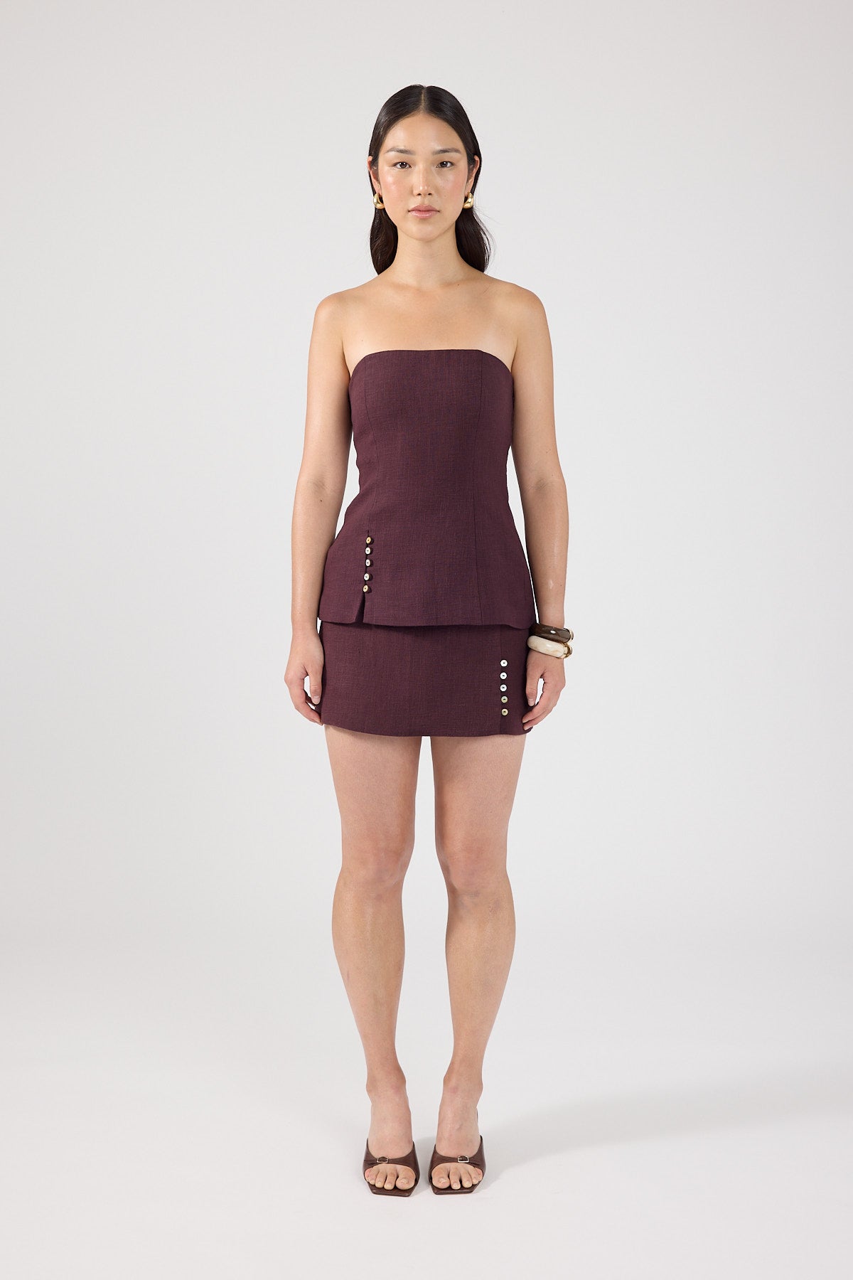Perfect Stranger Stevie Linen Mid Rise Skort Dark Choc