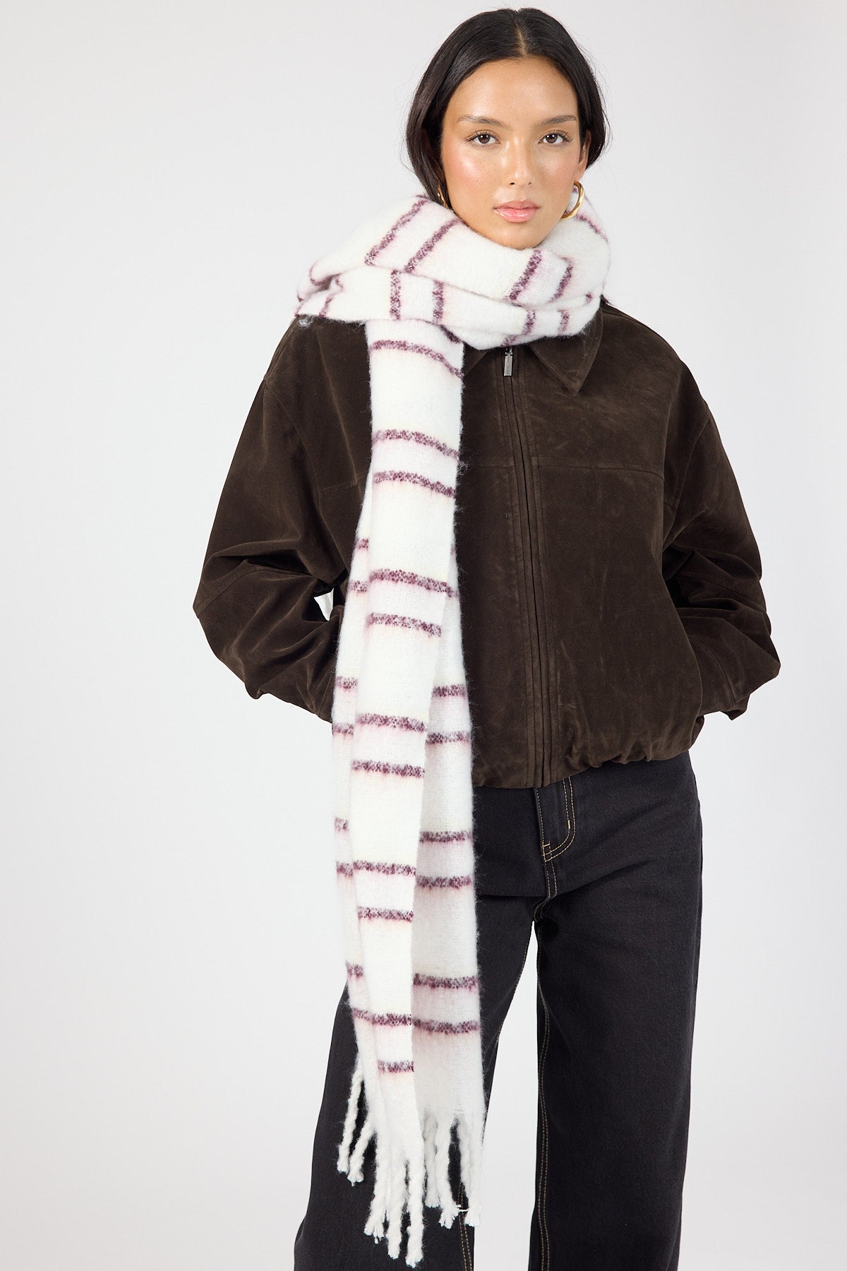 Perfect Stranger Amory Stripe Knit Scarf Cream Stripe