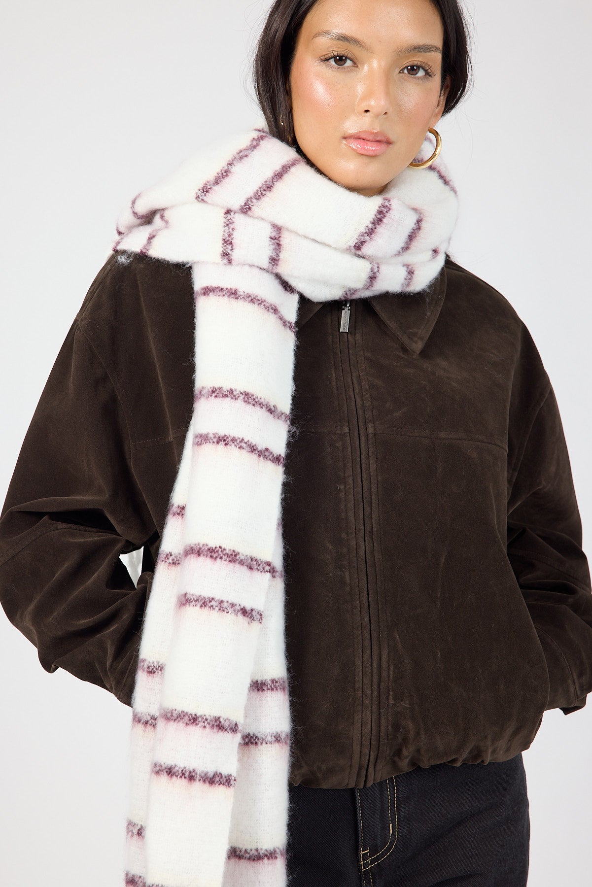 Perfect Stranger Amory Stripe Knit Scarf Cream Stripe