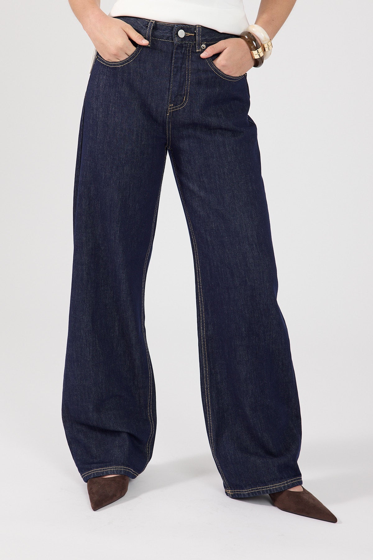 Perfect Stranger Mid Rise Baggy Jean Dark Blue Denim