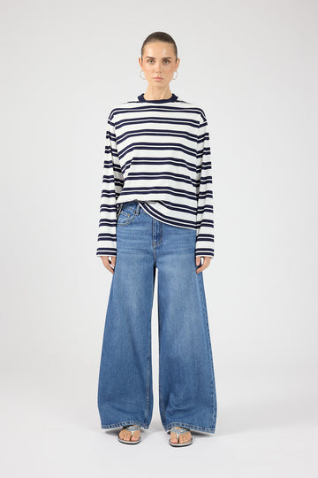 Perfect Stranger Campbell Stripe Long Sleeve T-shirt Navy Stripe