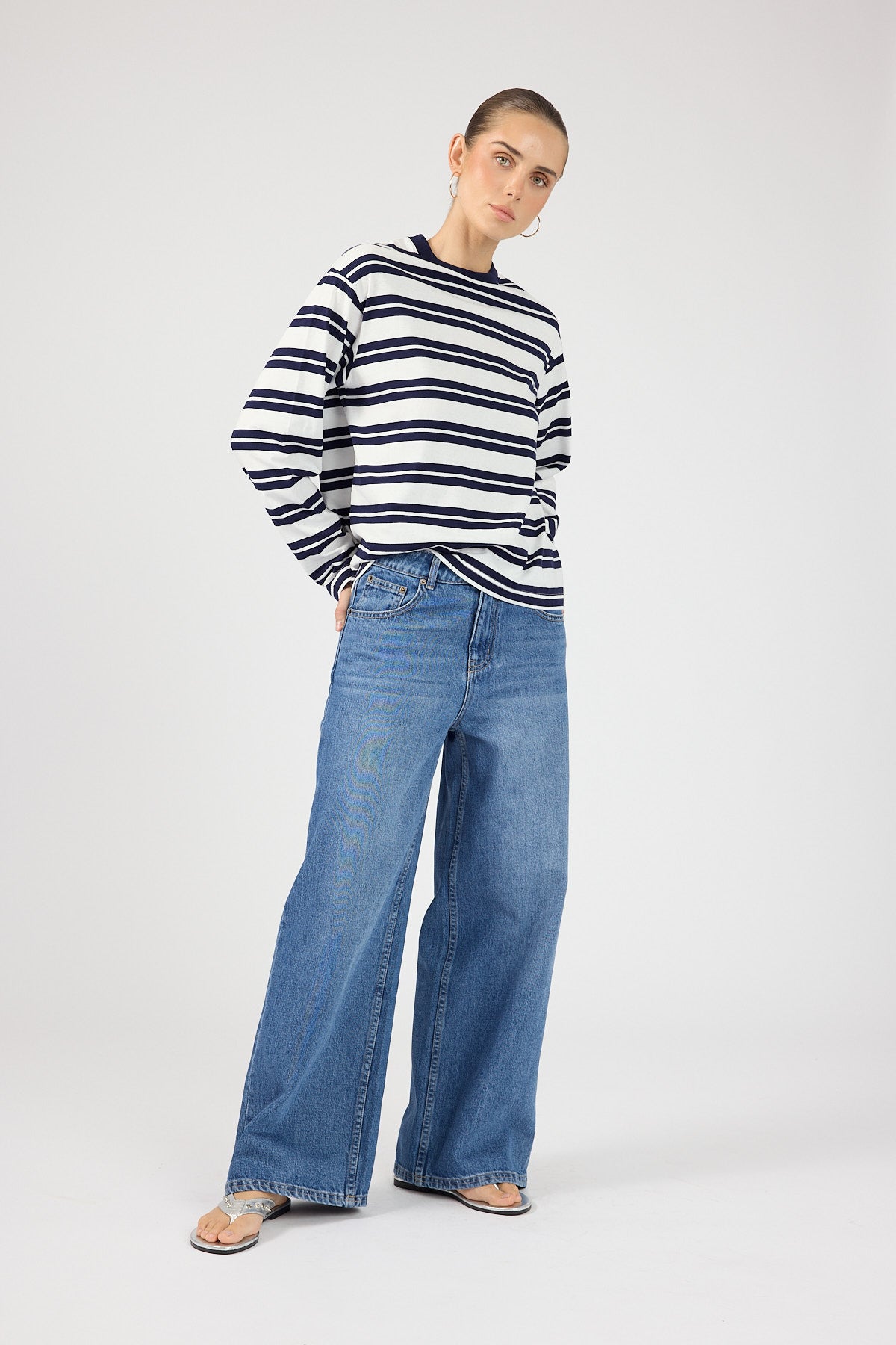 Perfect Stranger Campbell Stripe Long Sleeve T-shirt Navy Stripe