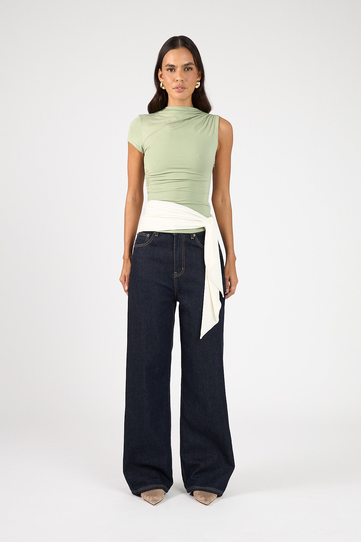 Perfect Stranger Daisy Sash Top Matcha Green