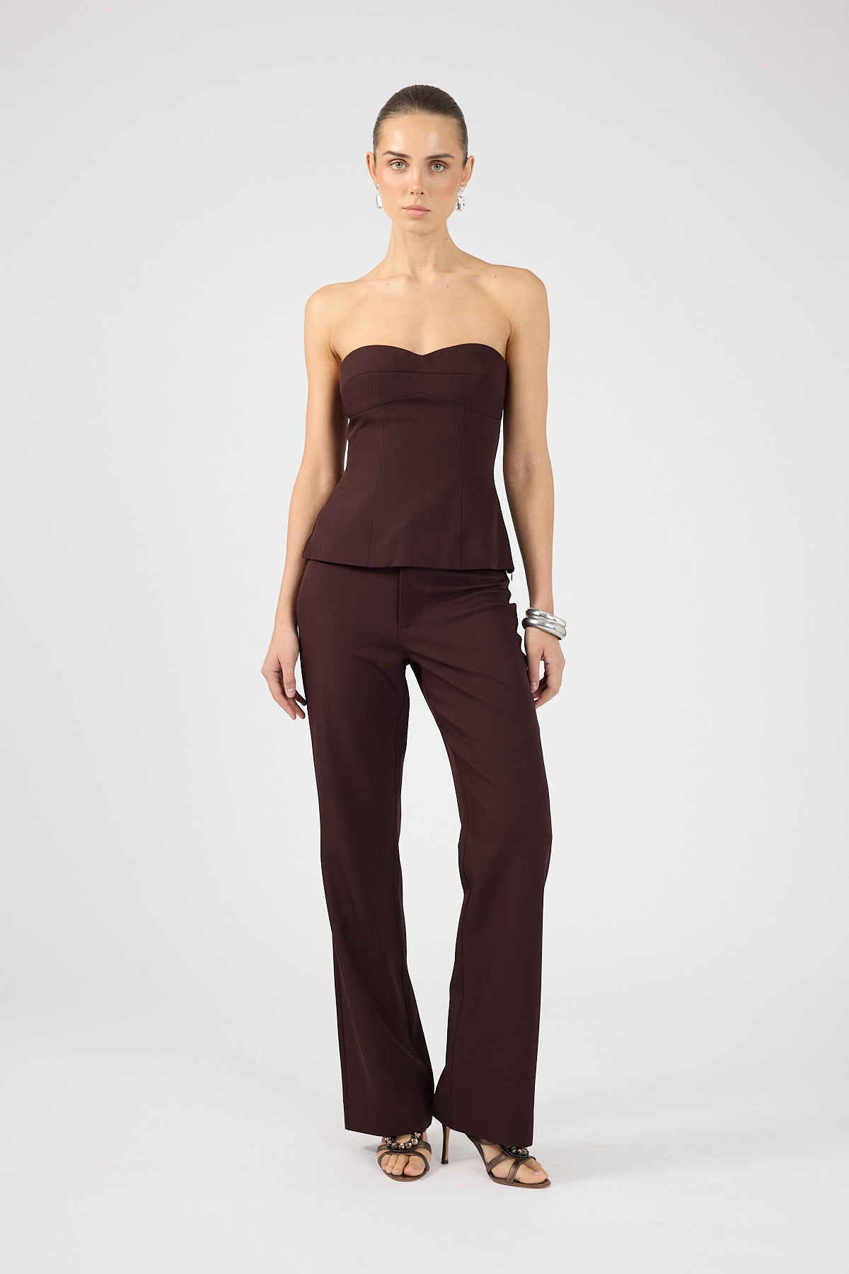 Perfect Stranger Tala Strapless Suiting Top Burgundy