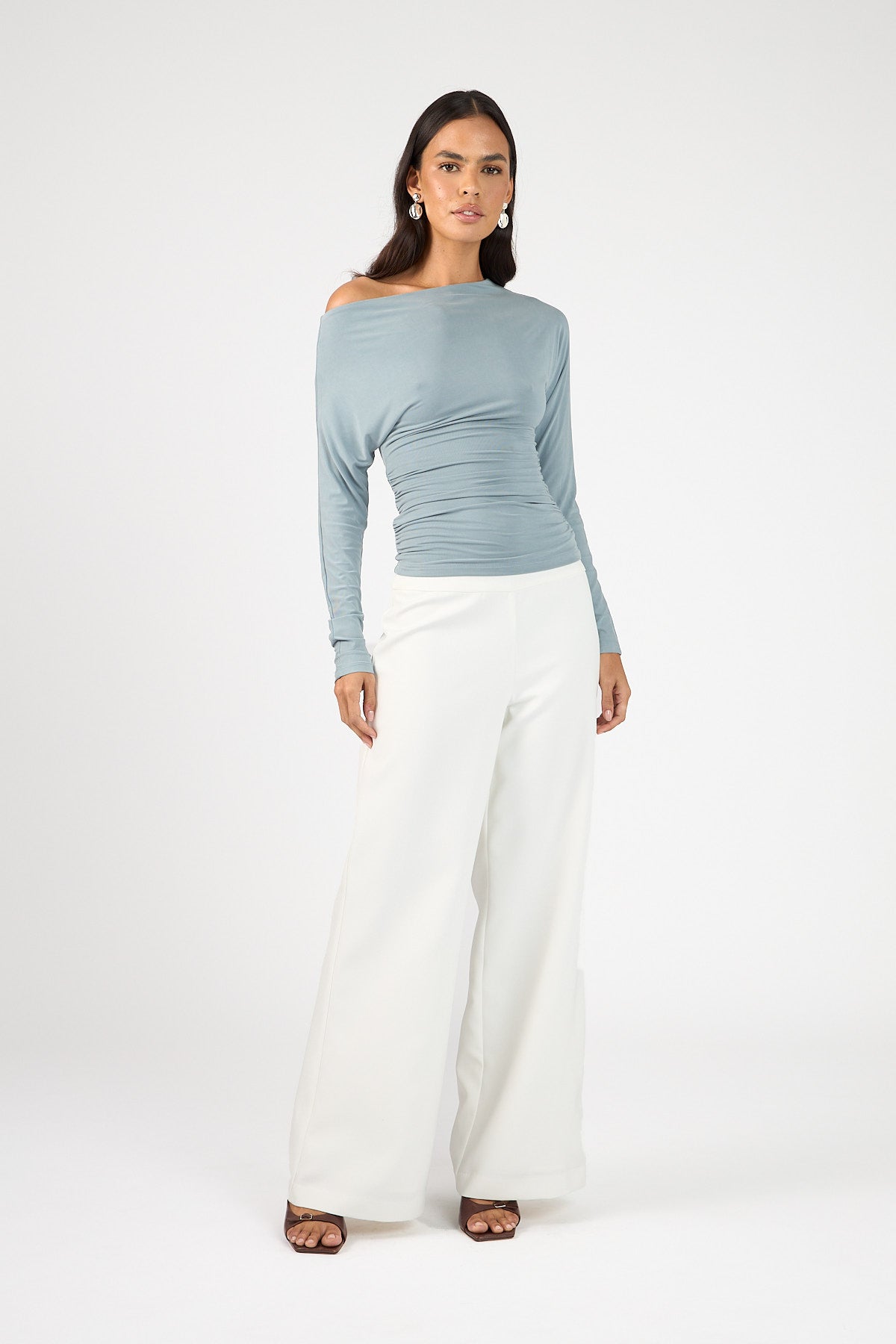 Perfect Stranger Harley Off Shoulder Long Sleeve Top Smoke Blue