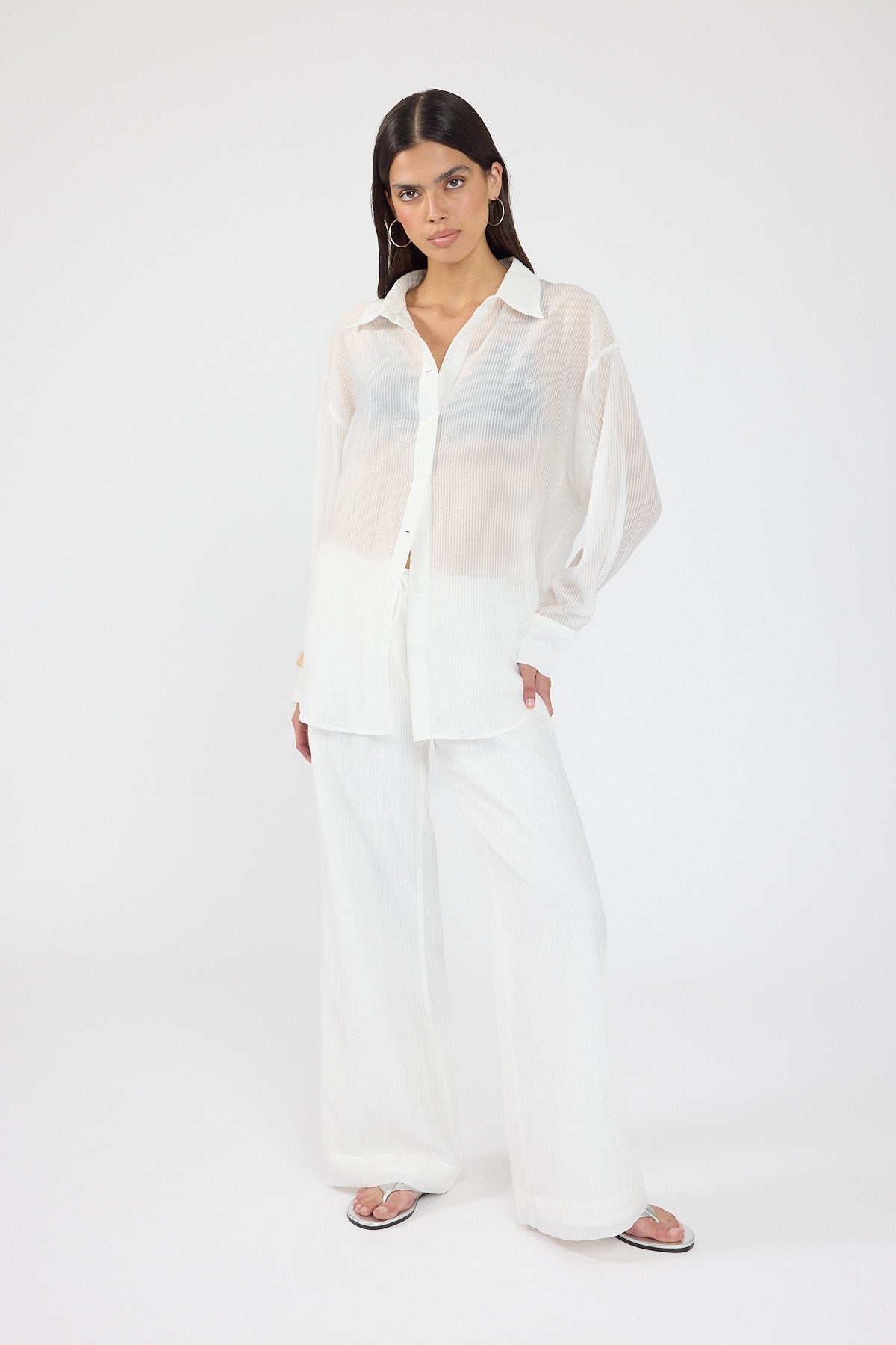 Perfect Stranger Jarrah Sheer Striped Shirt White