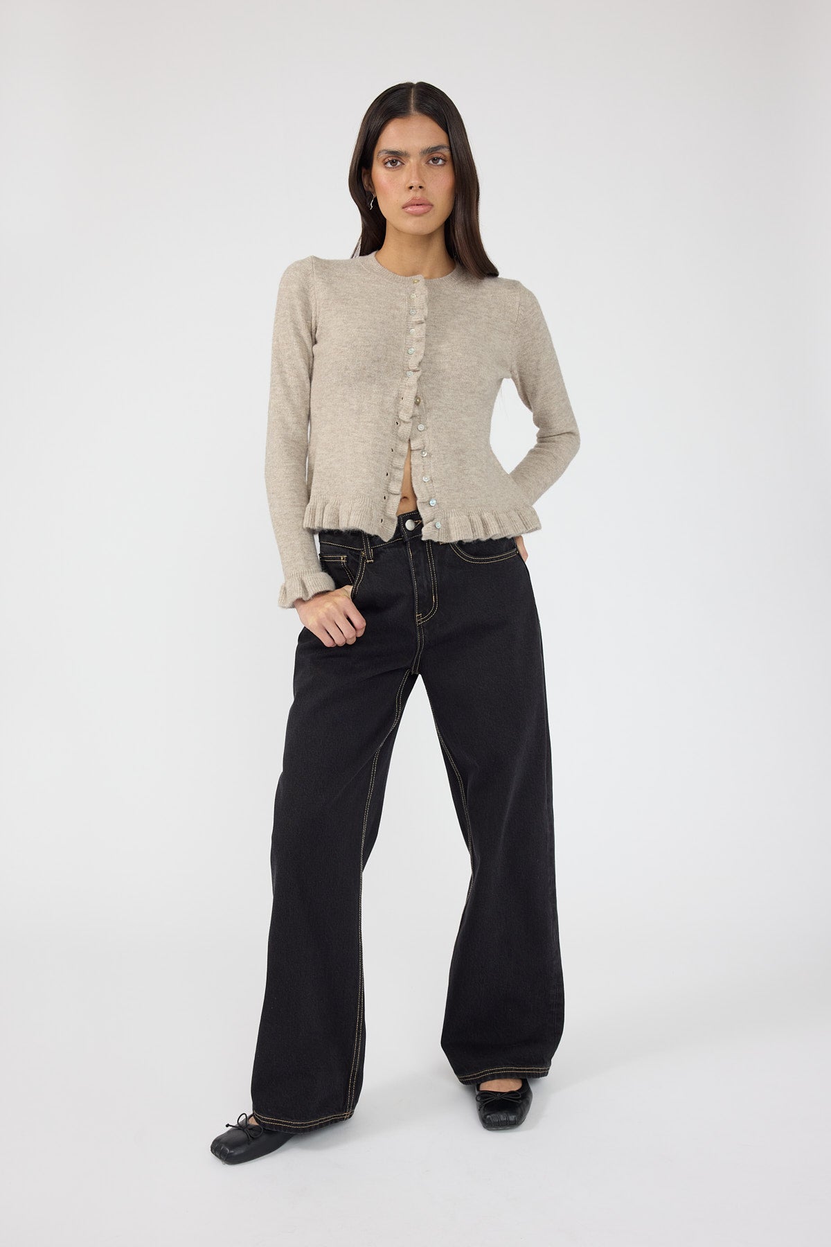 Perfect Stranger Petite Mid Rise Baggy Jean Washed Black