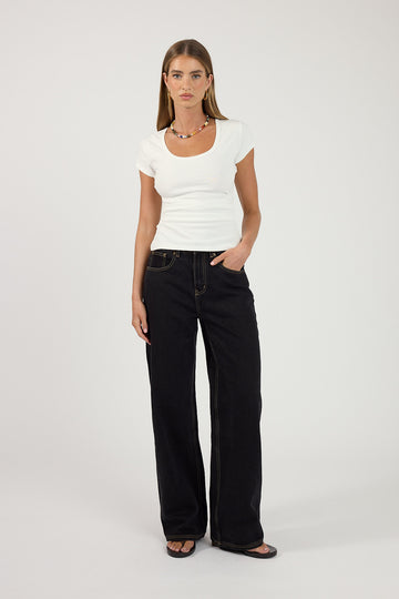 Perfect Stranger Mid Rise Baggy Jean Washed Black