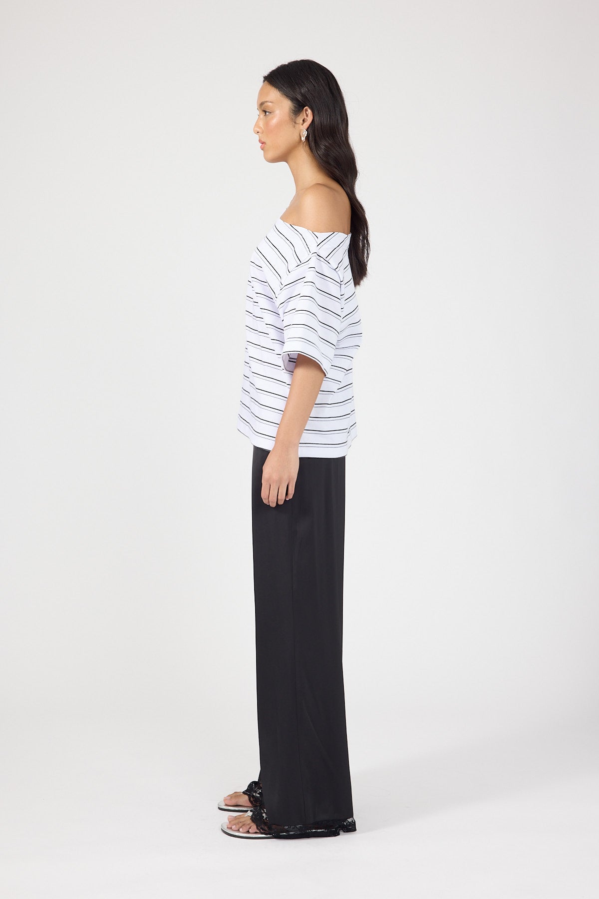 Perfect Stranger Oversized Boat Neck Tee Black Stripe
