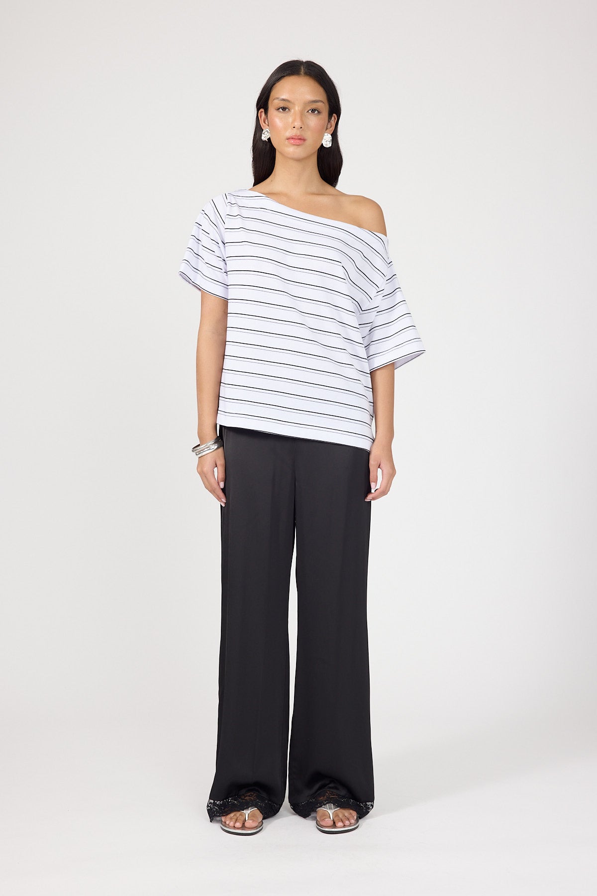 Perfect Stranger Oversized Boat Neck Tee Black Stripe