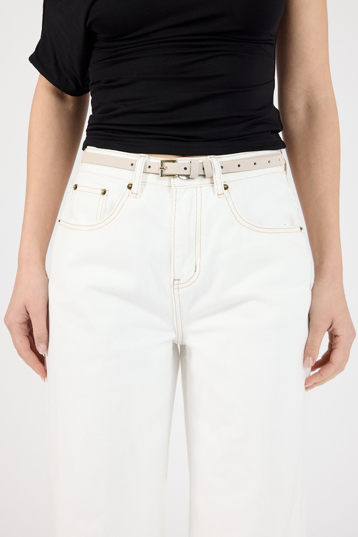 Perfect Stranger Esther Genuine Leather Thin Belt Sand