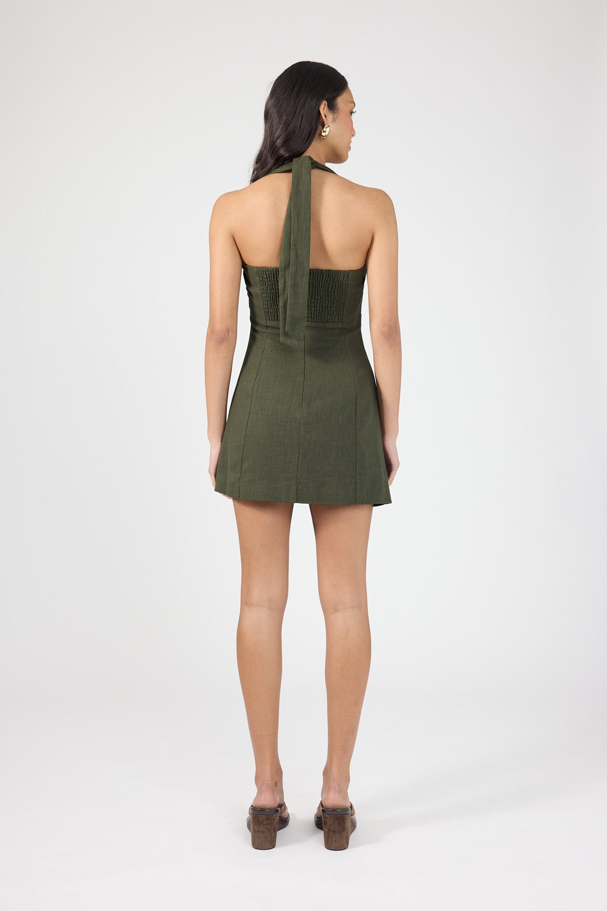 Perfect Stranger Claire Linen Halter Mini Khaki Perfect Stranger Claire Linen Halter Mini Khaki