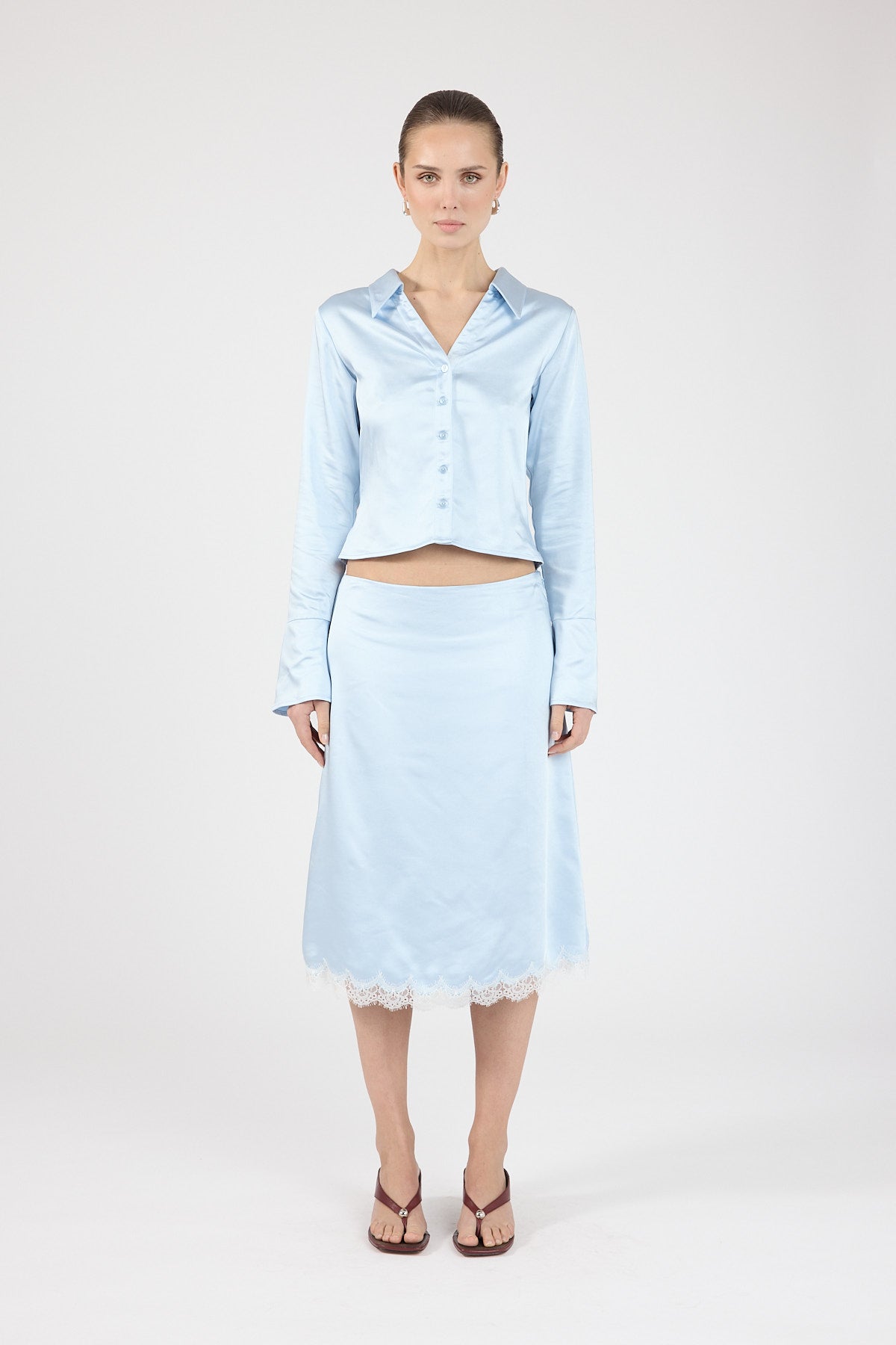 Perfect Stranger Matilda Fitted Satin Shirt Blue