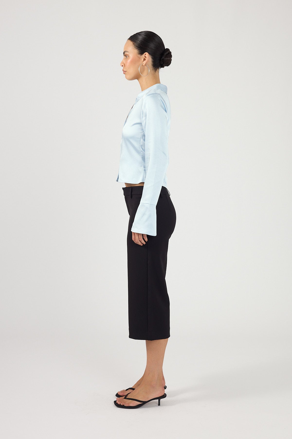 Perfect Stranger Matilda Fitted Satin Shirt Blue