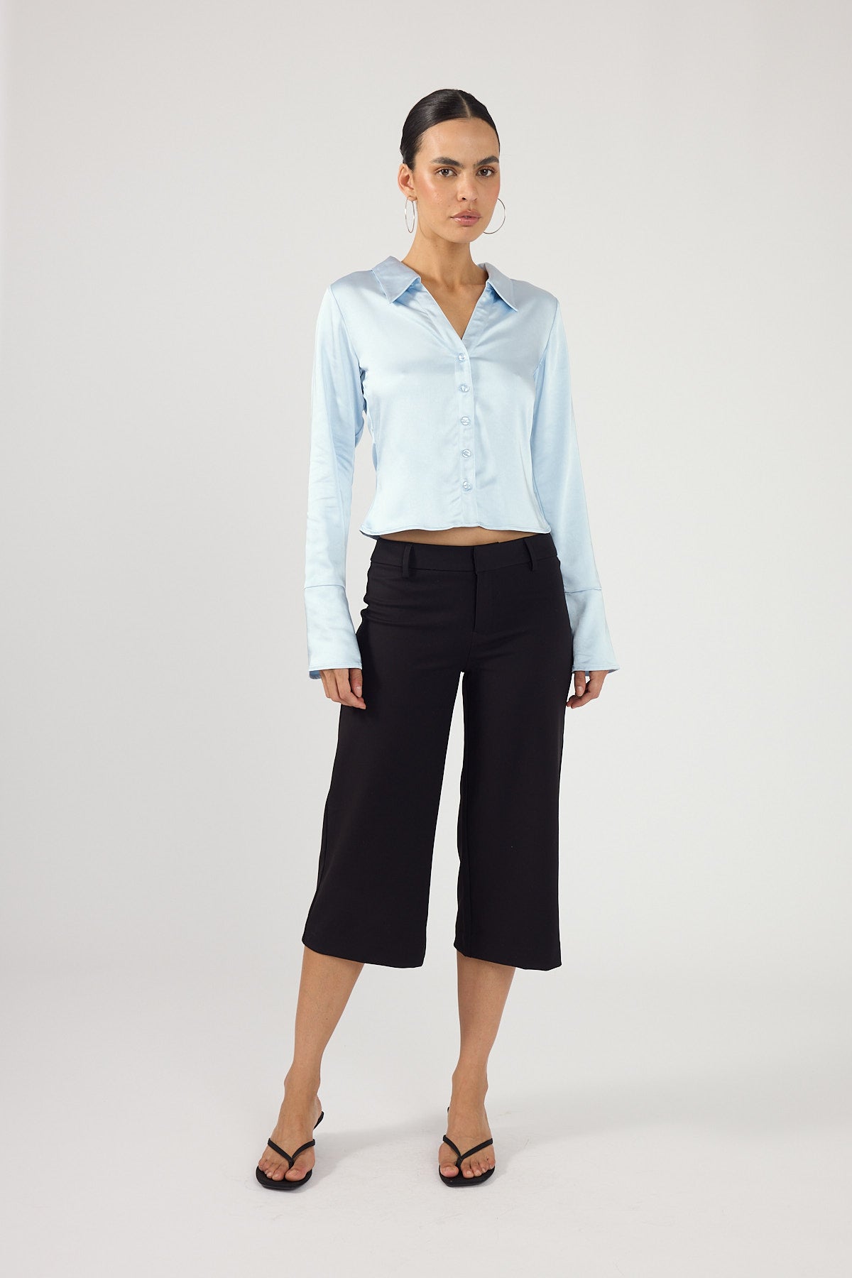 Perfect Stranger Matilda Fitted Satin Shirt Blue