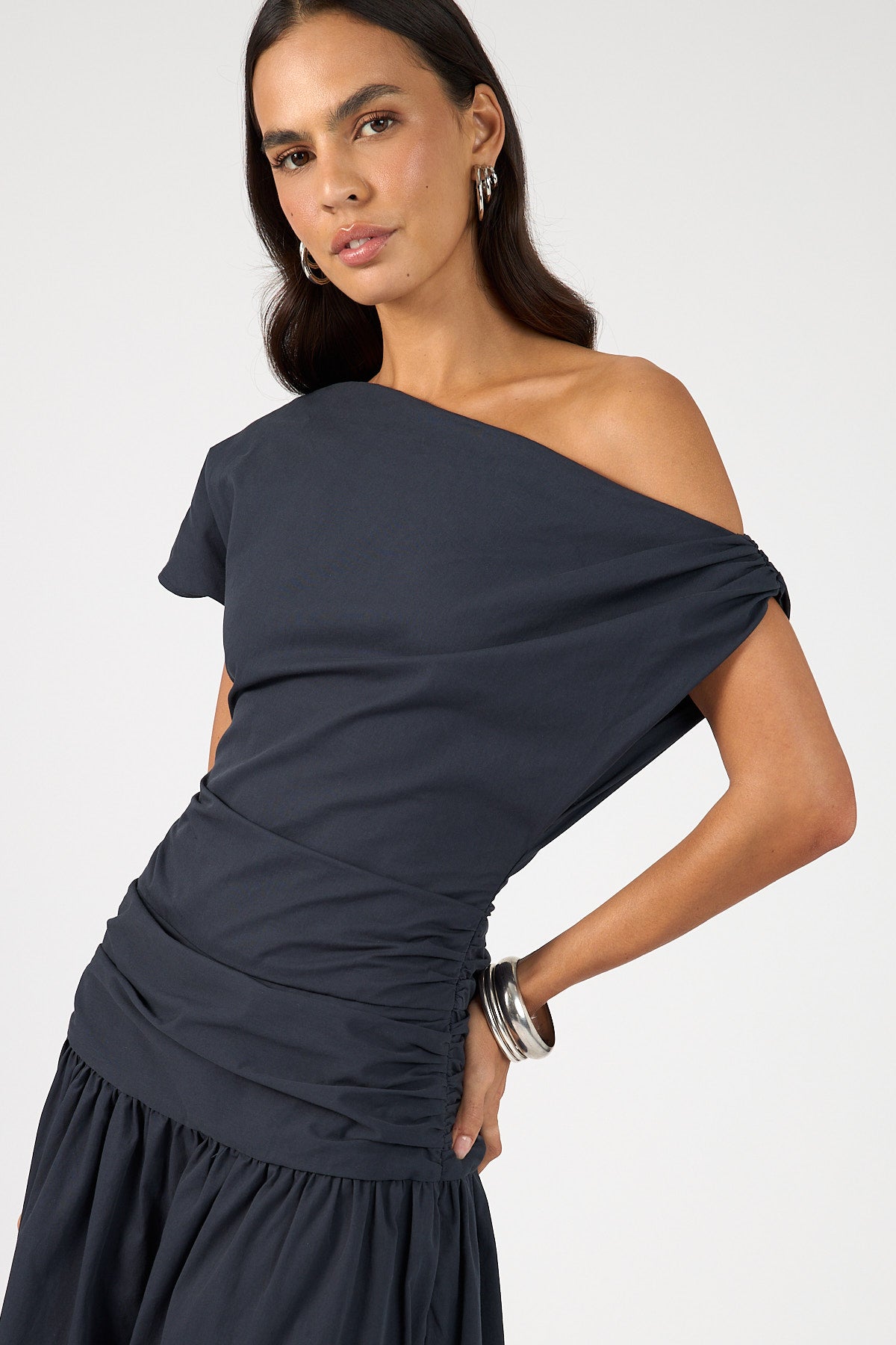 Perfect Stranger Fleur Gathered Maxi Dress Ink Blue