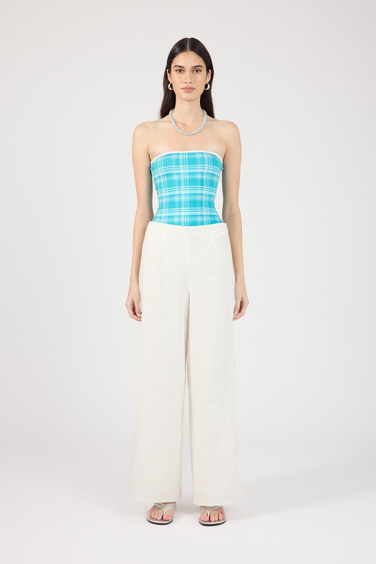 Perfect Stranger Solana Strapless One Piece Aqua Check