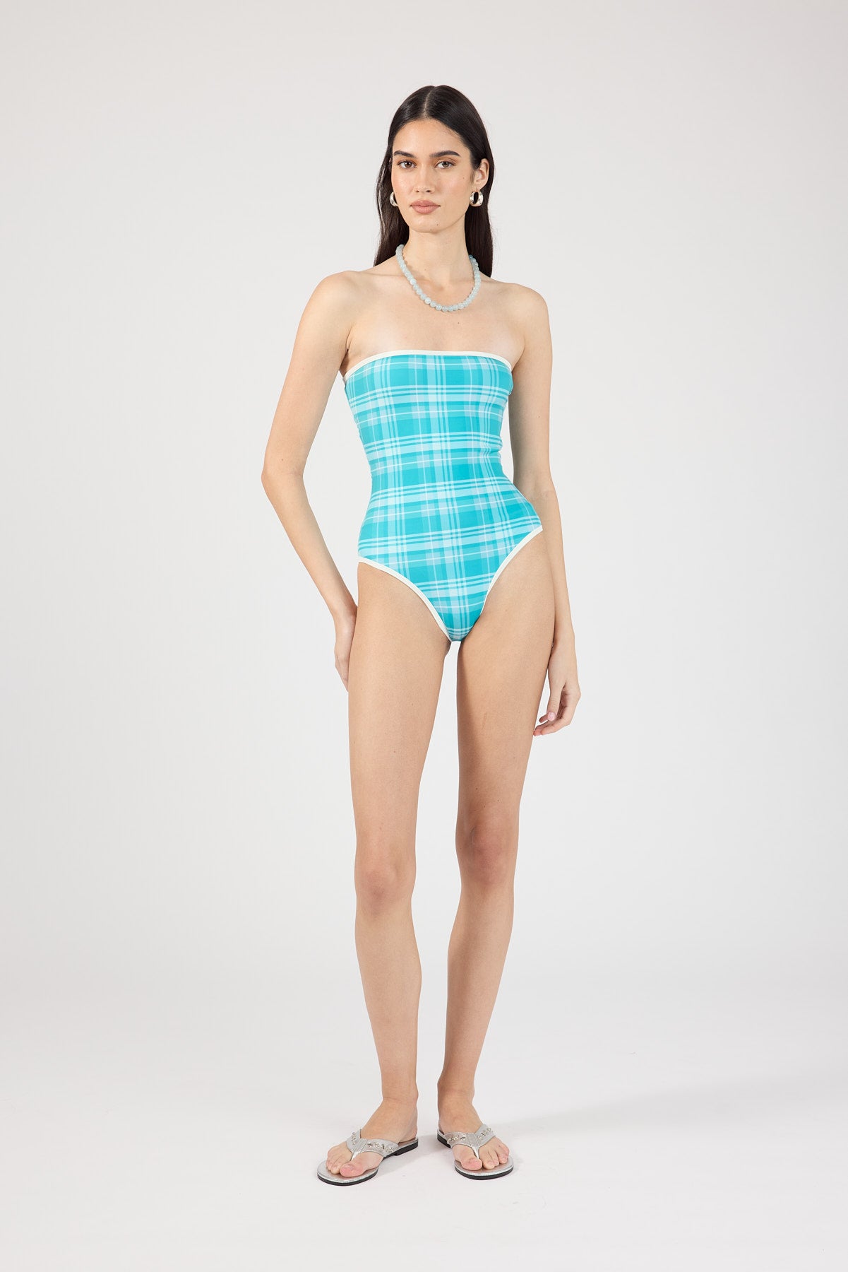 Perfect Stranger Solana Strapless One Piece Aqua Check
