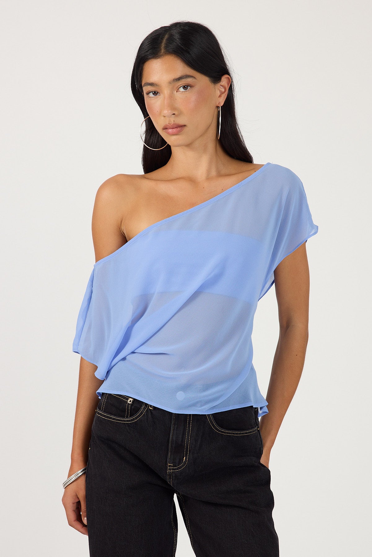 Perfect Stranger Orla Sheer Top Cornflower Blue