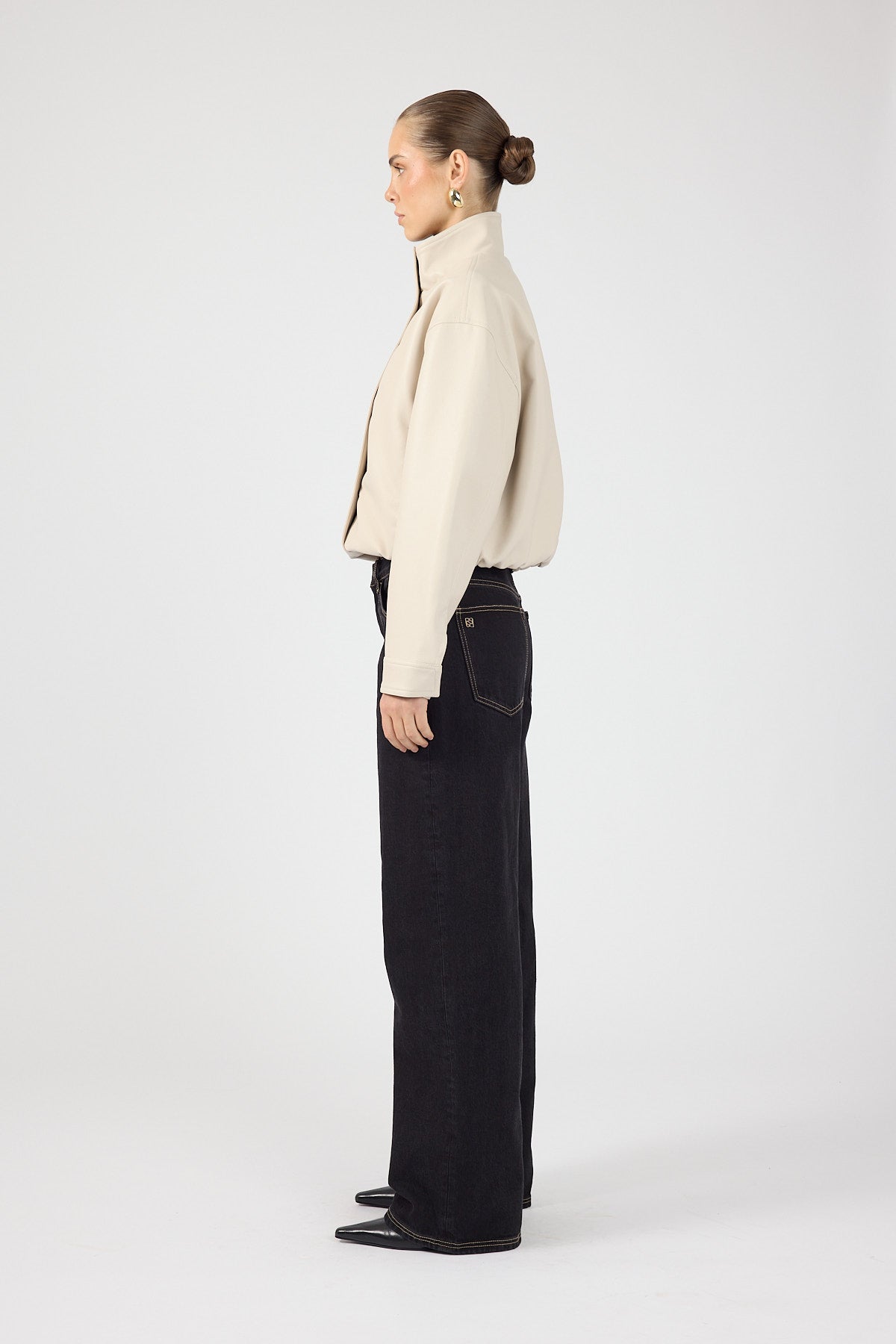 Perfect Stranger Leo Funnel Neck PU Bomber Jacket Stone
