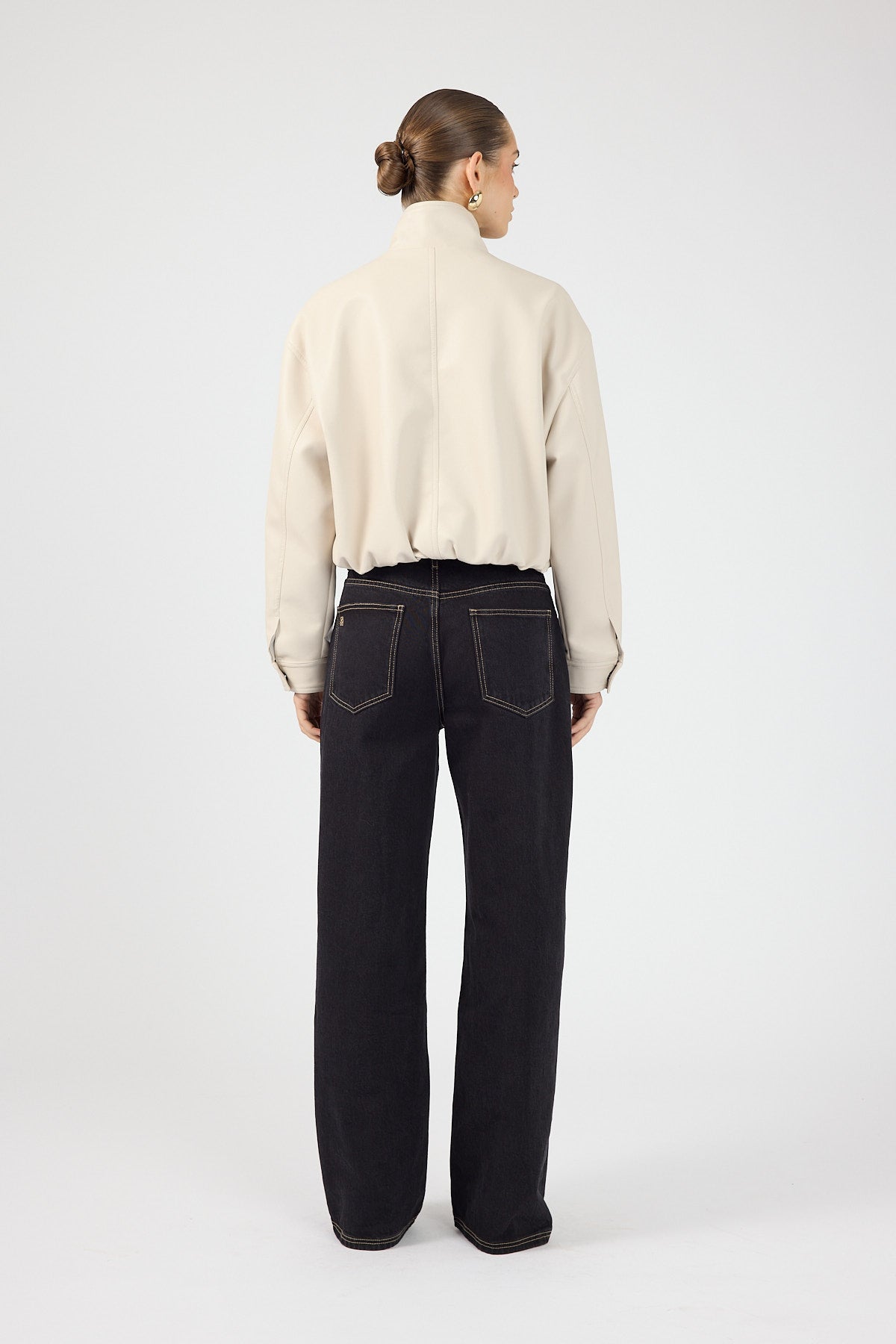 Perfect Stranger Leo Funnel Neck PU Bomber Jacket Stone