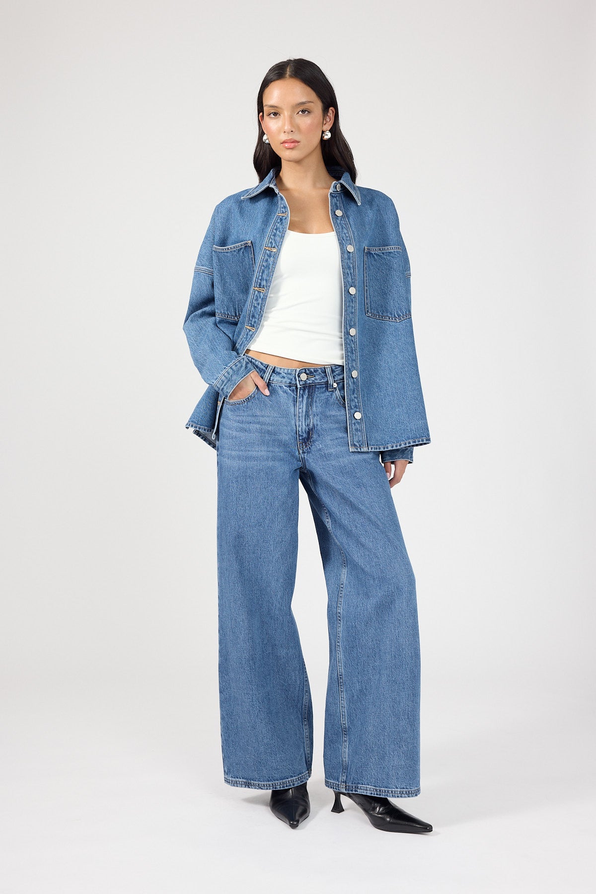 Perfect Stranger Gwen Denim Oversized Shirt Mid Blue Denim