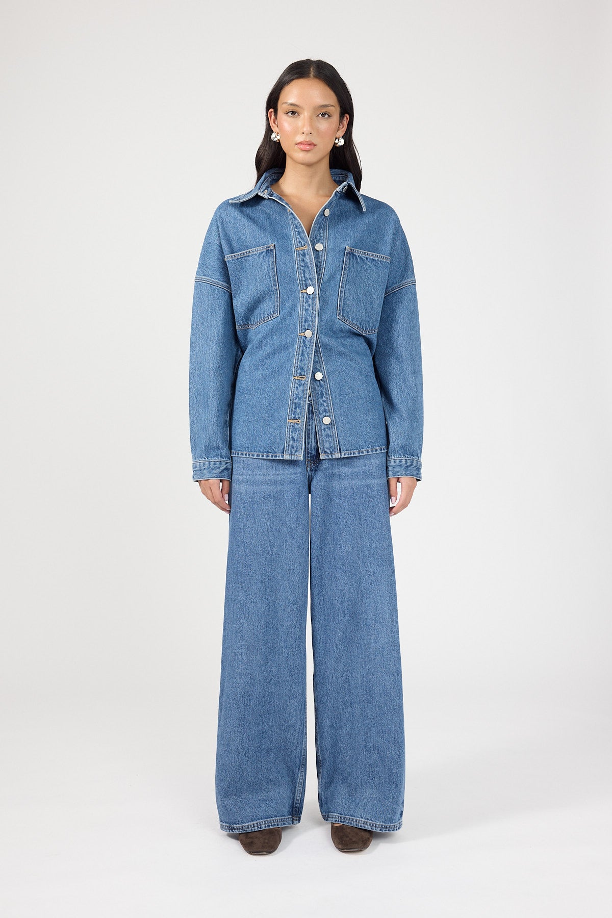 Perfect Stranger Gwen Denim Oversized Shirt Mid Blue Denim