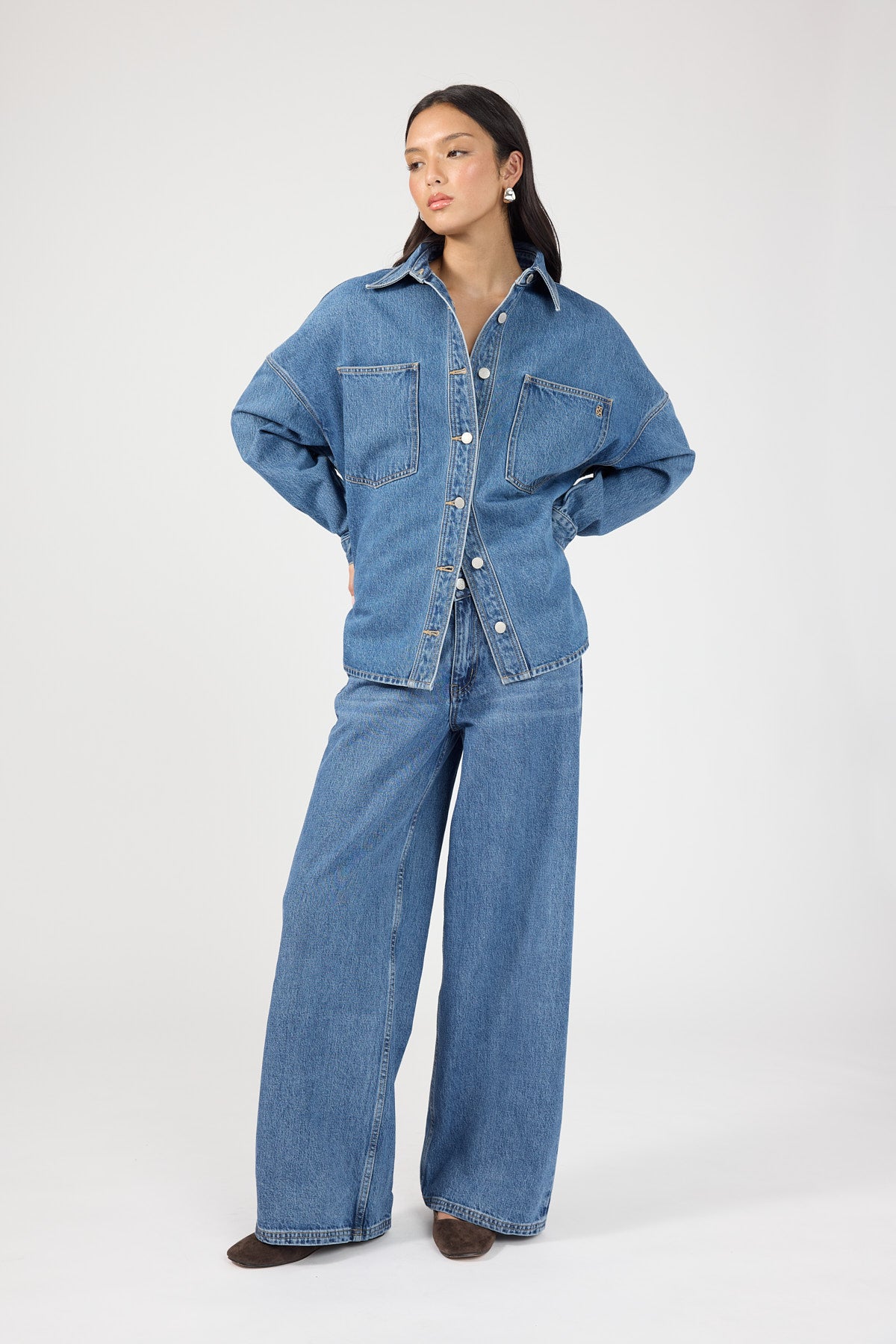 Perfect Stranger Gwen Denim Oversized Shirt Mid Blue Denim