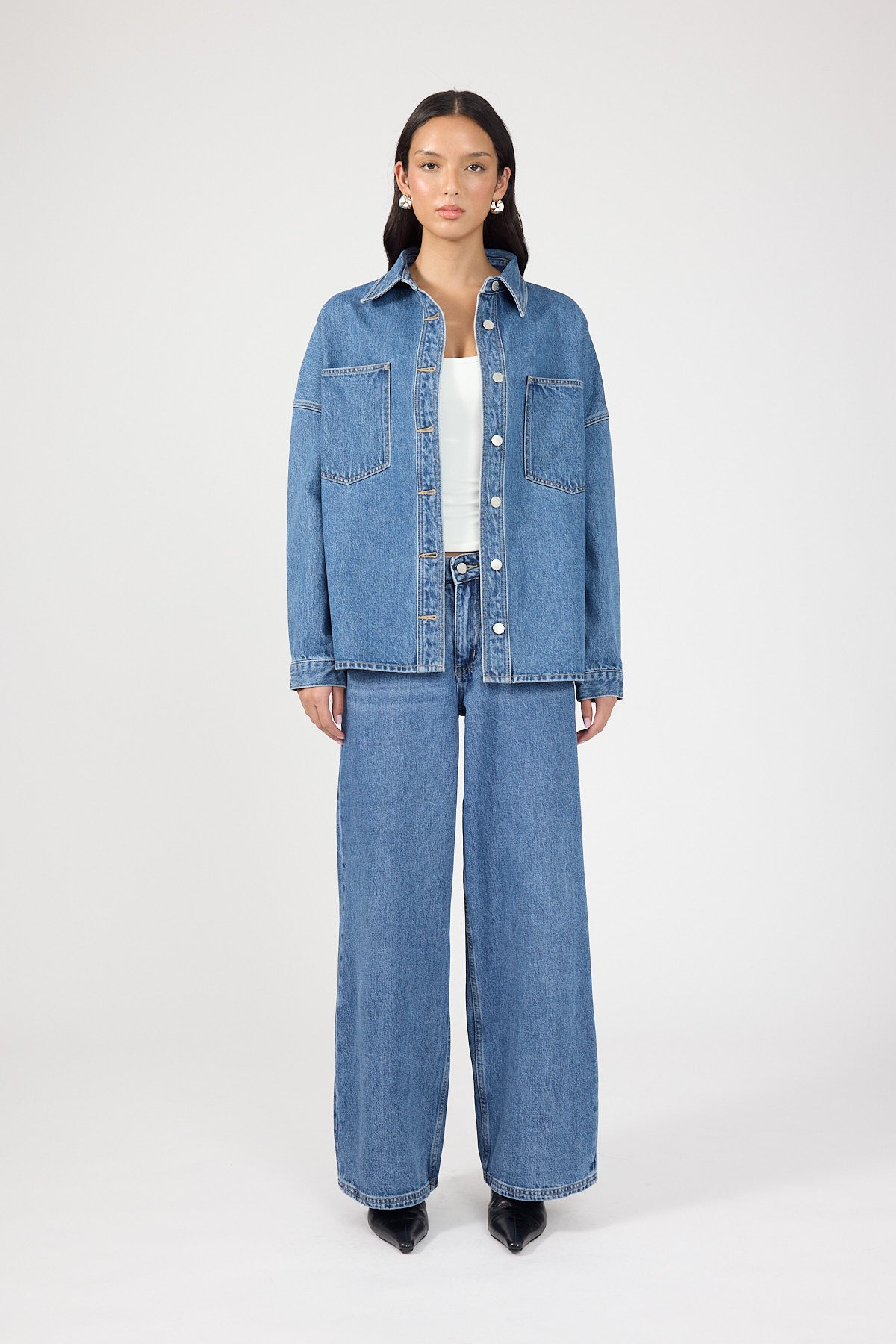 Perfect Stranger Gwen Denim Oversized Shirt Mid Blue Denim