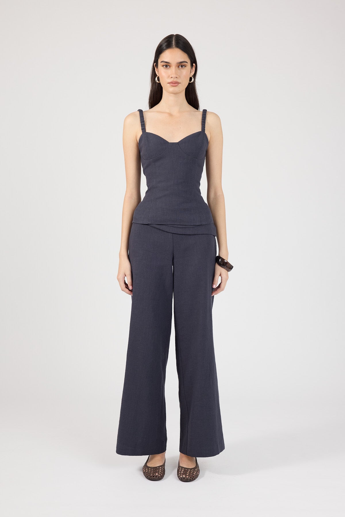 Perfect Stranger Sutton Linen Corset Top - Slate Slate