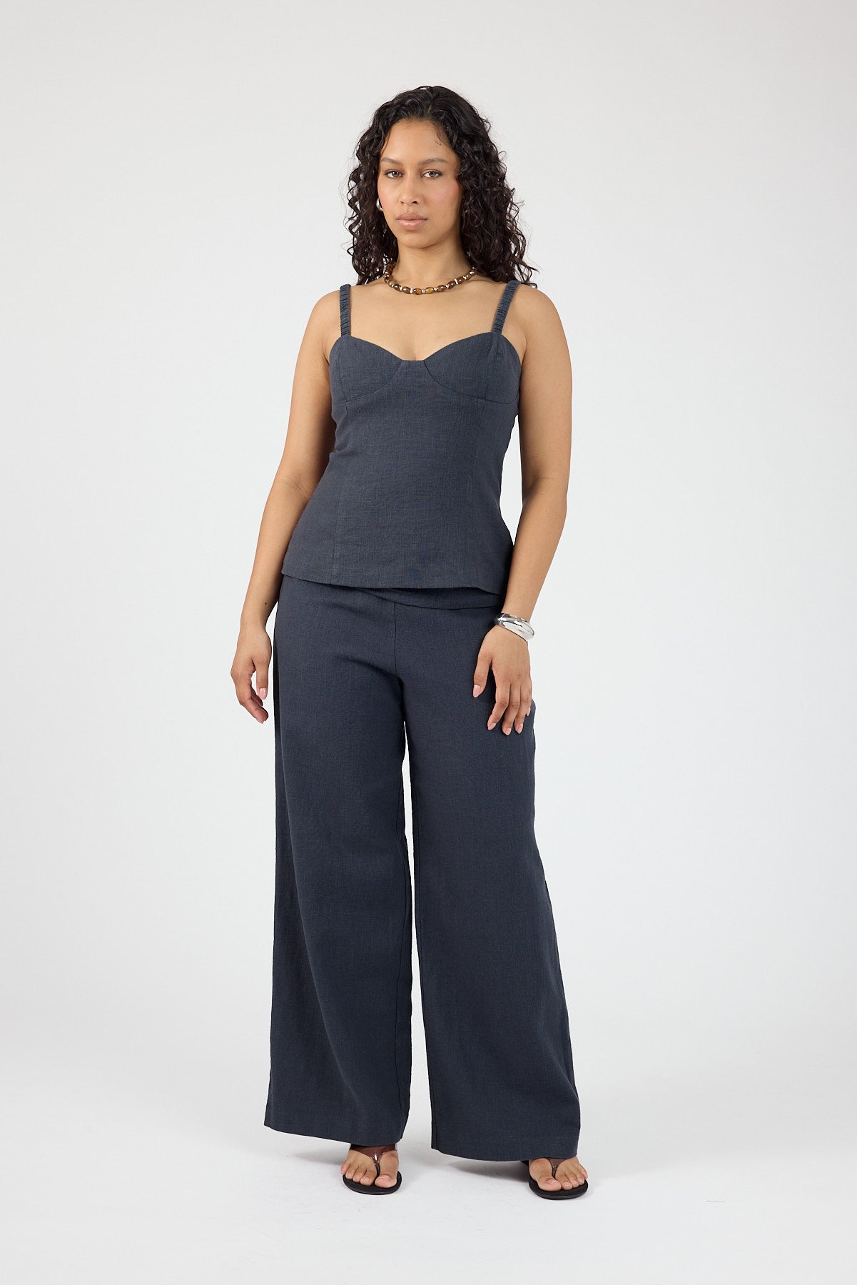 Perfect Stranger Sutton Linen Corset Top Slate