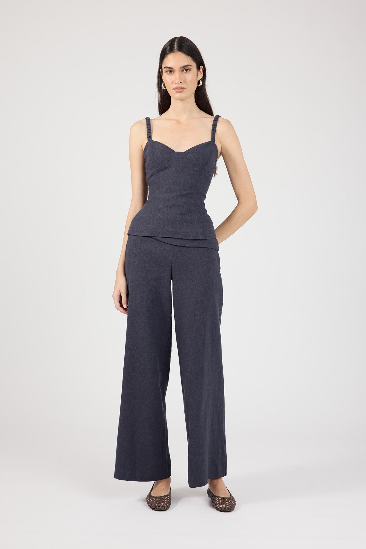 Perfect Stranger Sutton Linen Corset Top - Slate Slate