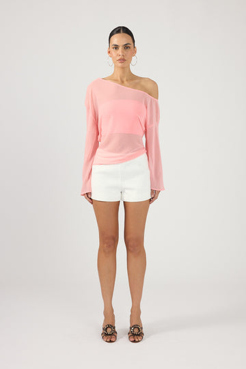 Perfect Stranger Cannes Sheer Long Sleeve Top Coral