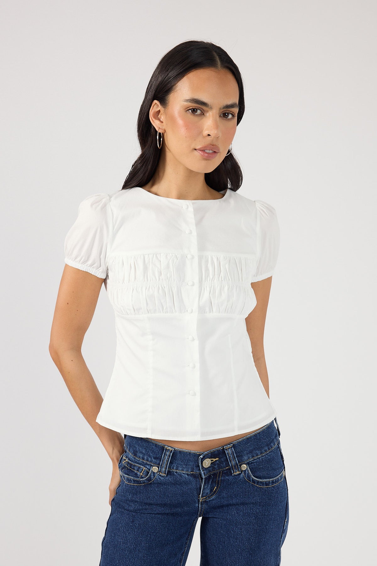 Perfect Stranger Alinna Short Sleeve Blouse White