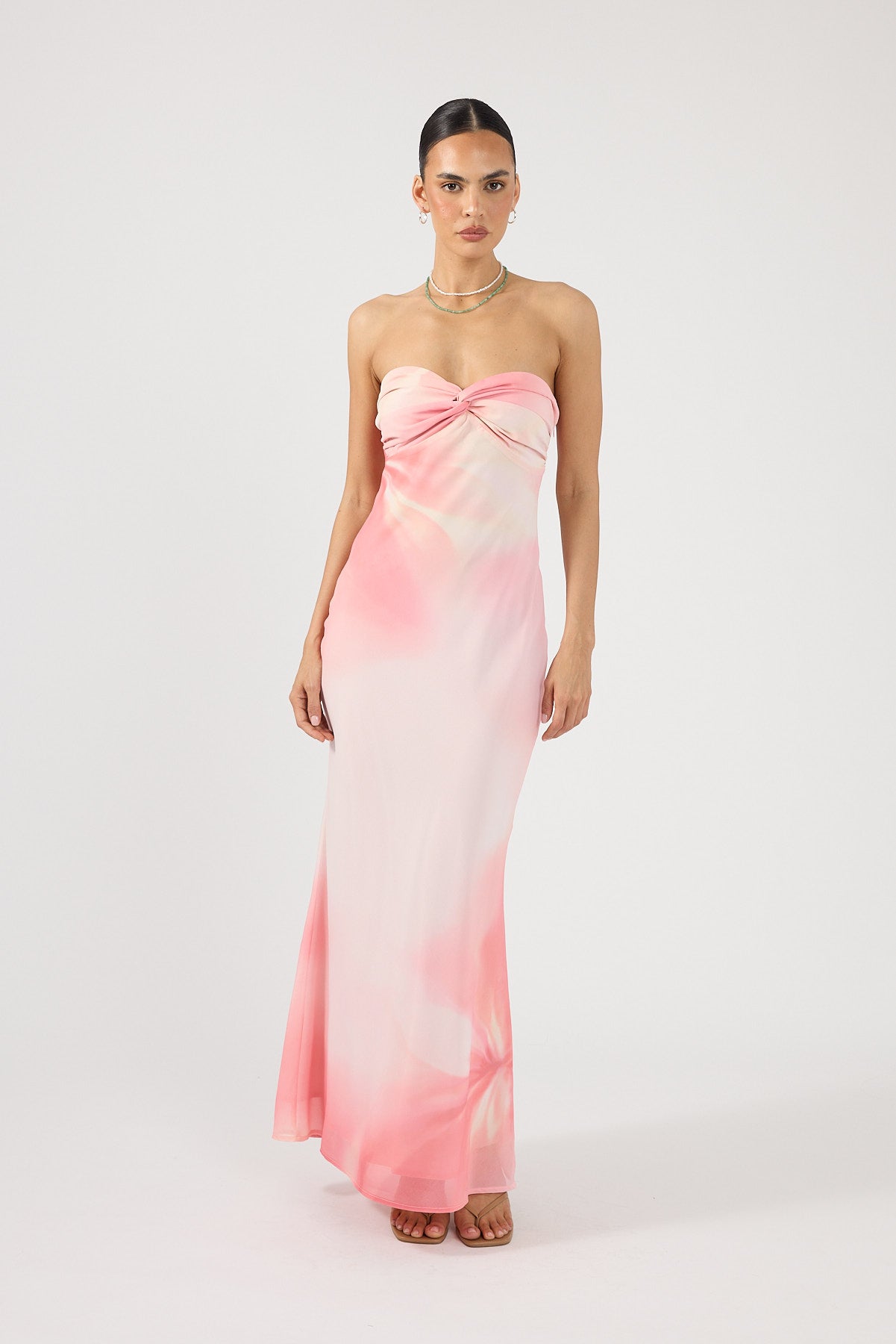 Perfect Stranger Jolette Strapless Maxi Dress Coral Print