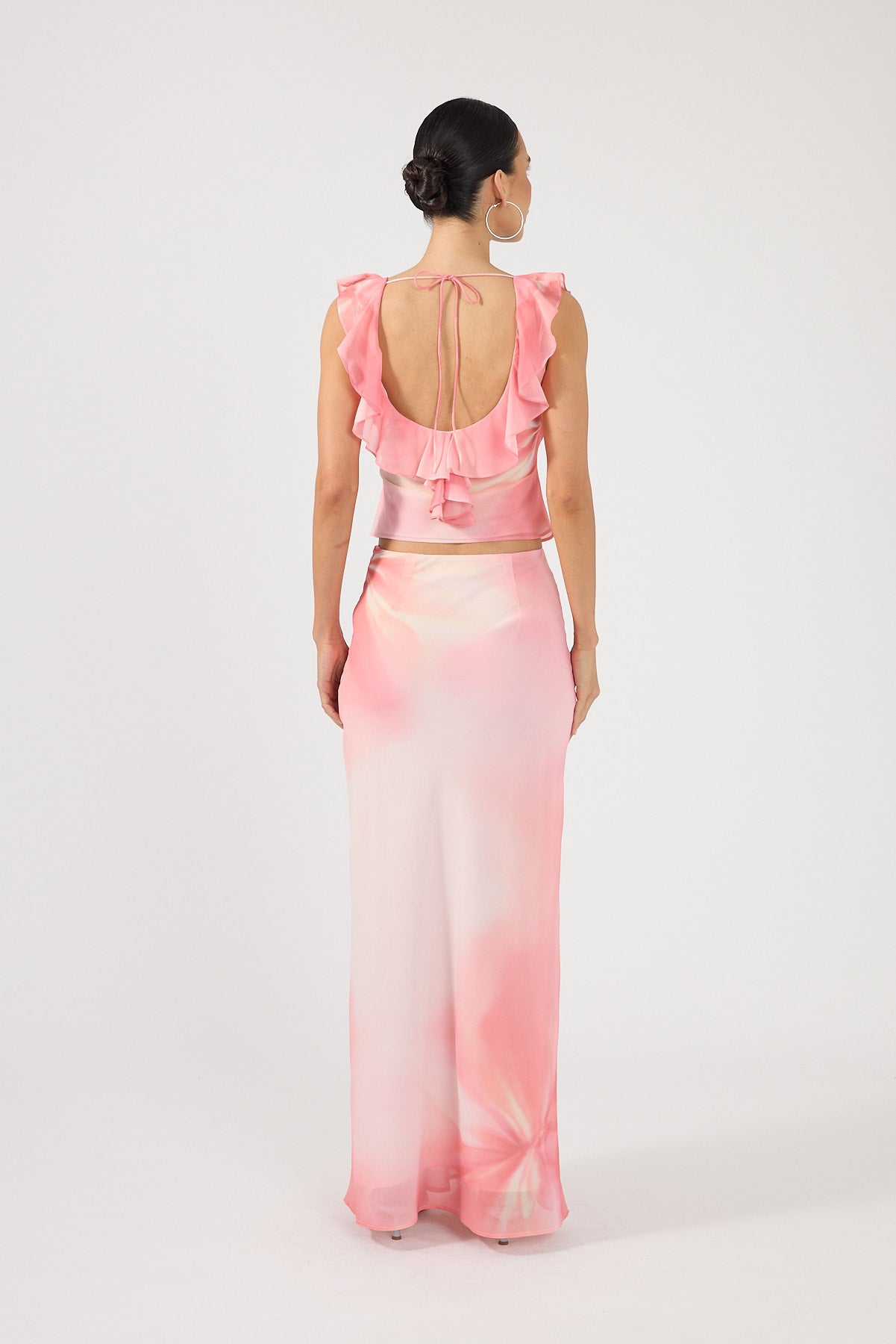 Perfect Stranger Jolette Ruffle Top Coral Print