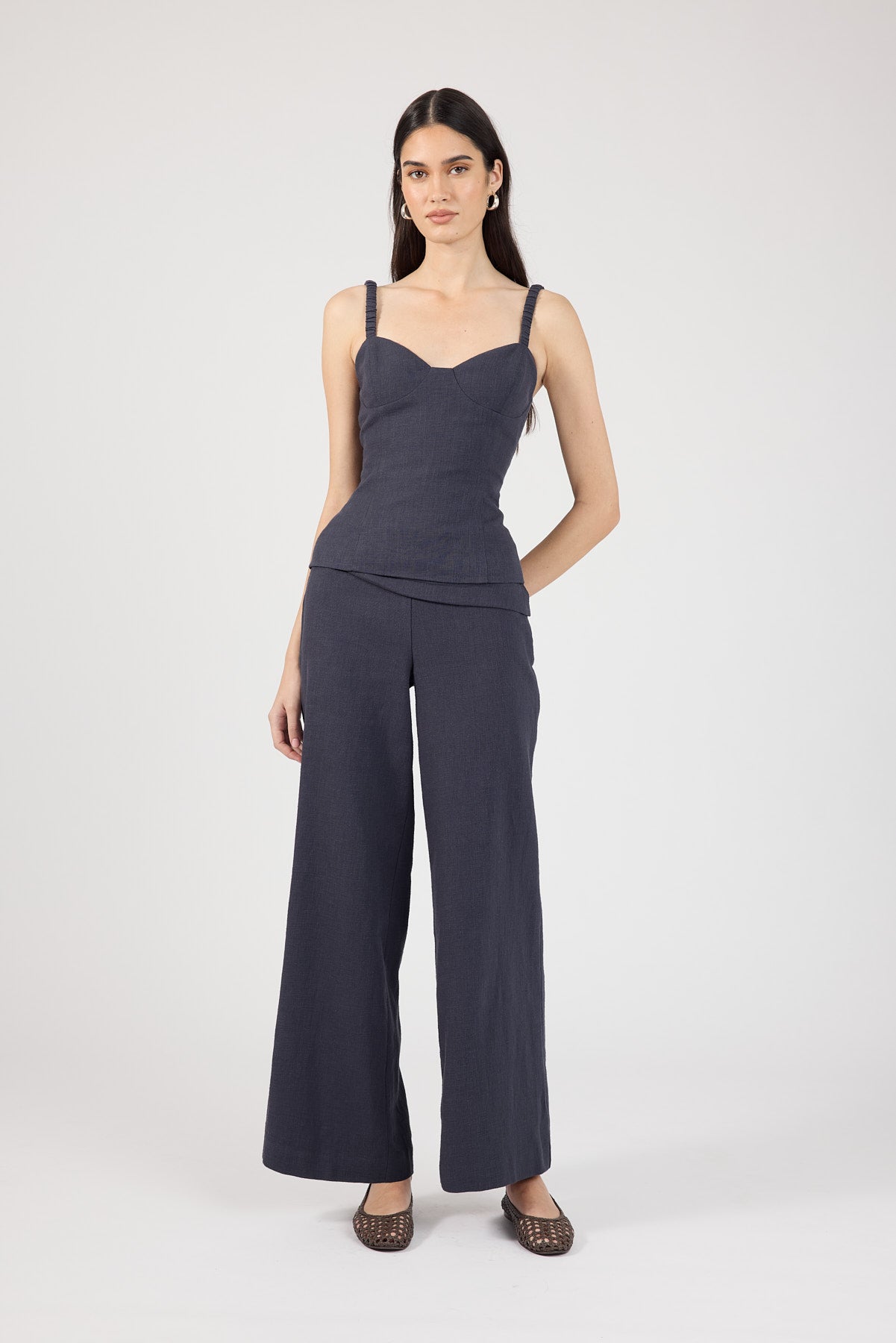 Perfect Stranger Sutton Linen Fold Over Pants Slate