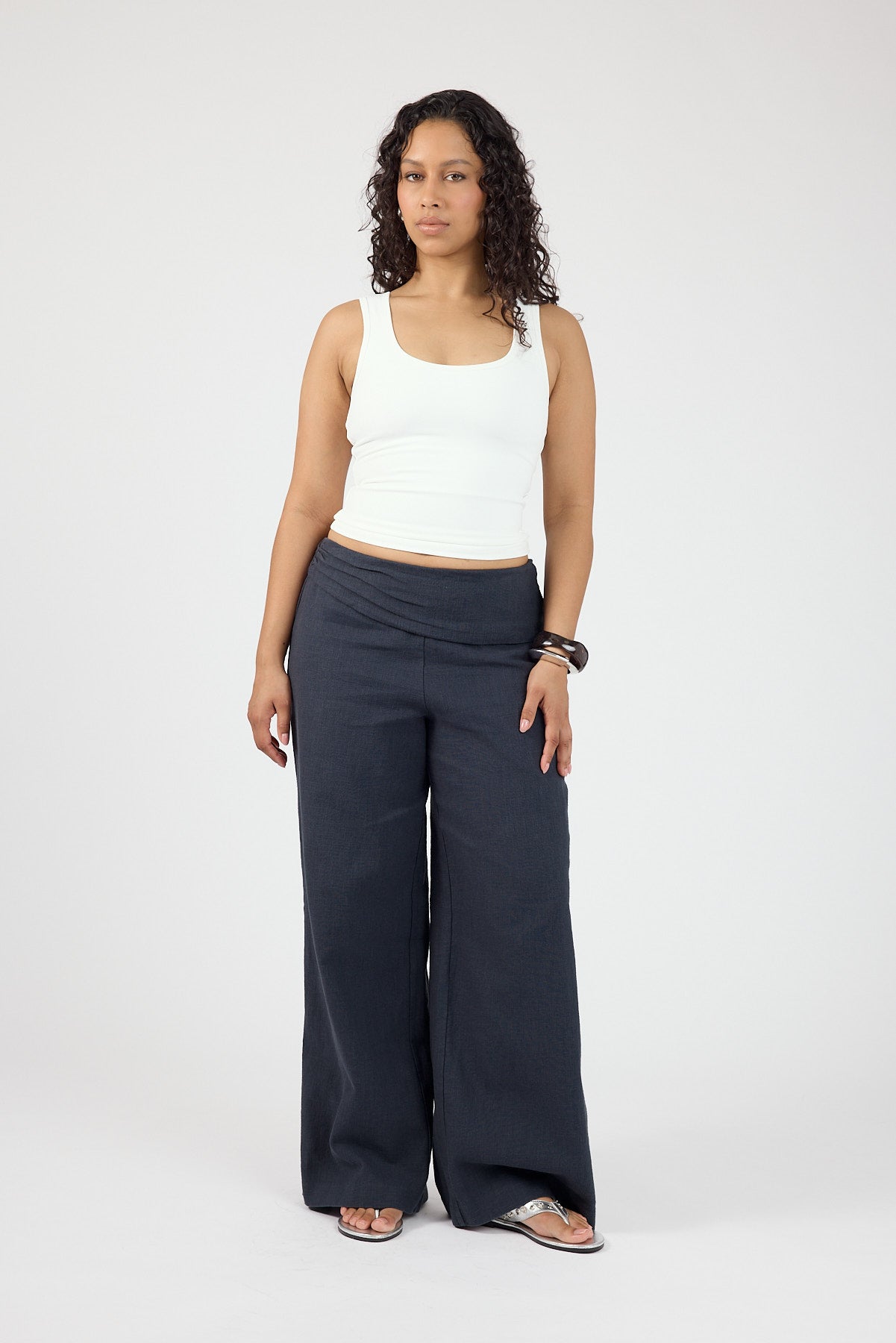 Perfect Stranger Sutton Linen Fold Over Pants Slate