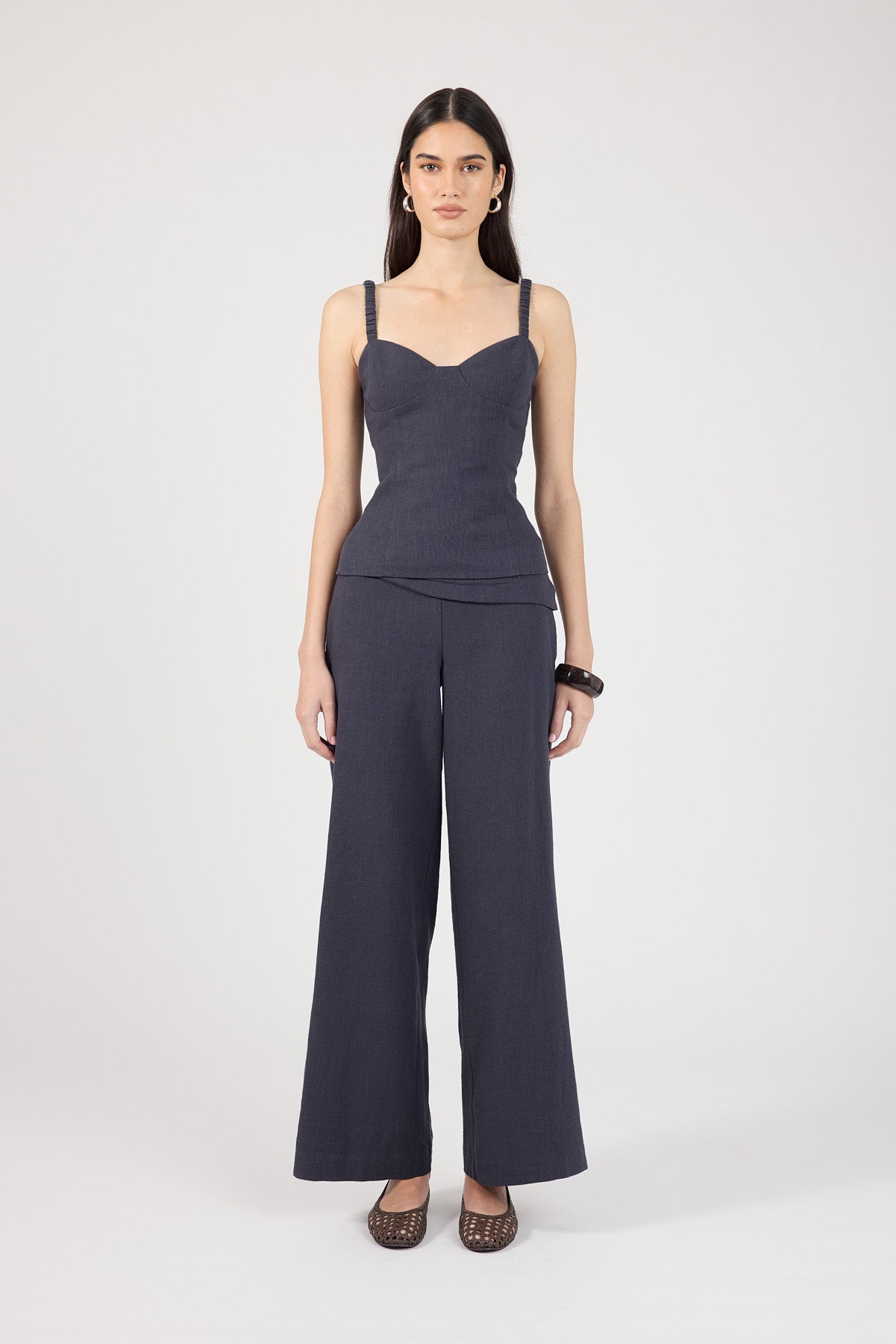Perfect Stranger Sutton Linen Fold Over Pants Slate