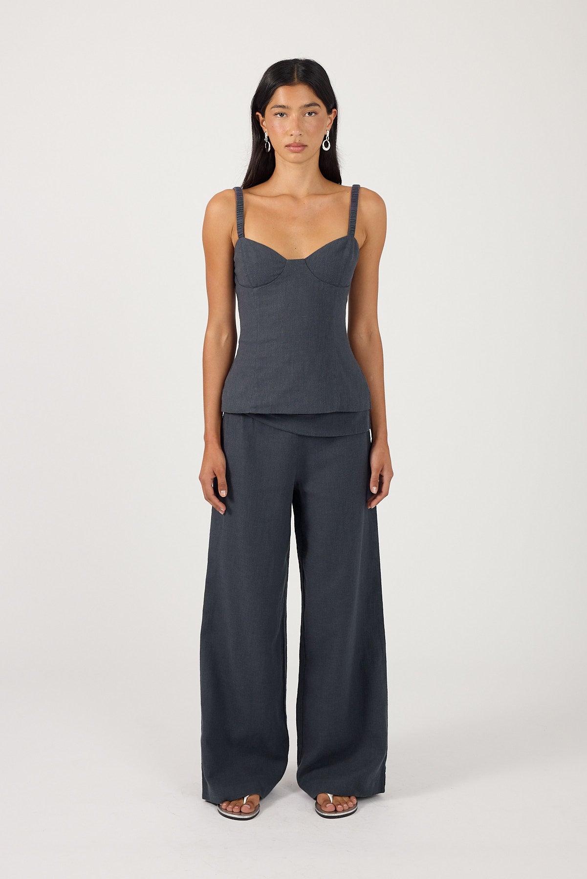 Perfect Stranger Sutton Linen Fold Over Pants Slate