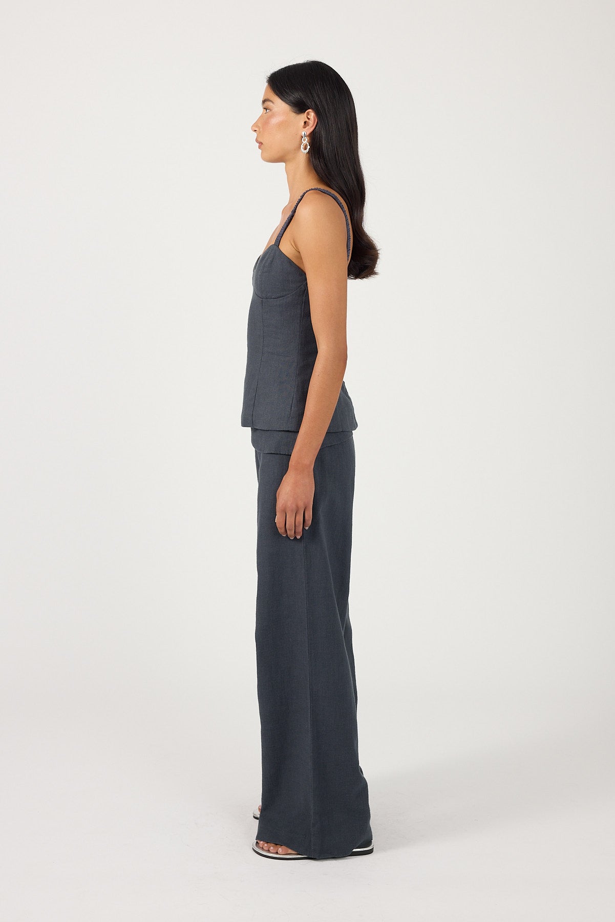 Perfect Stranger Sutton Linen Fold Over Pants Slate