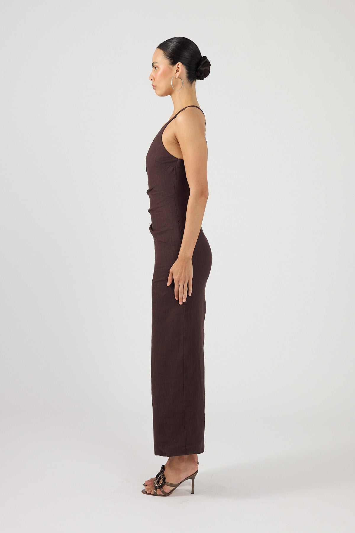 Perfect Stranger Madison Linen Maxi Dress Dark Brown