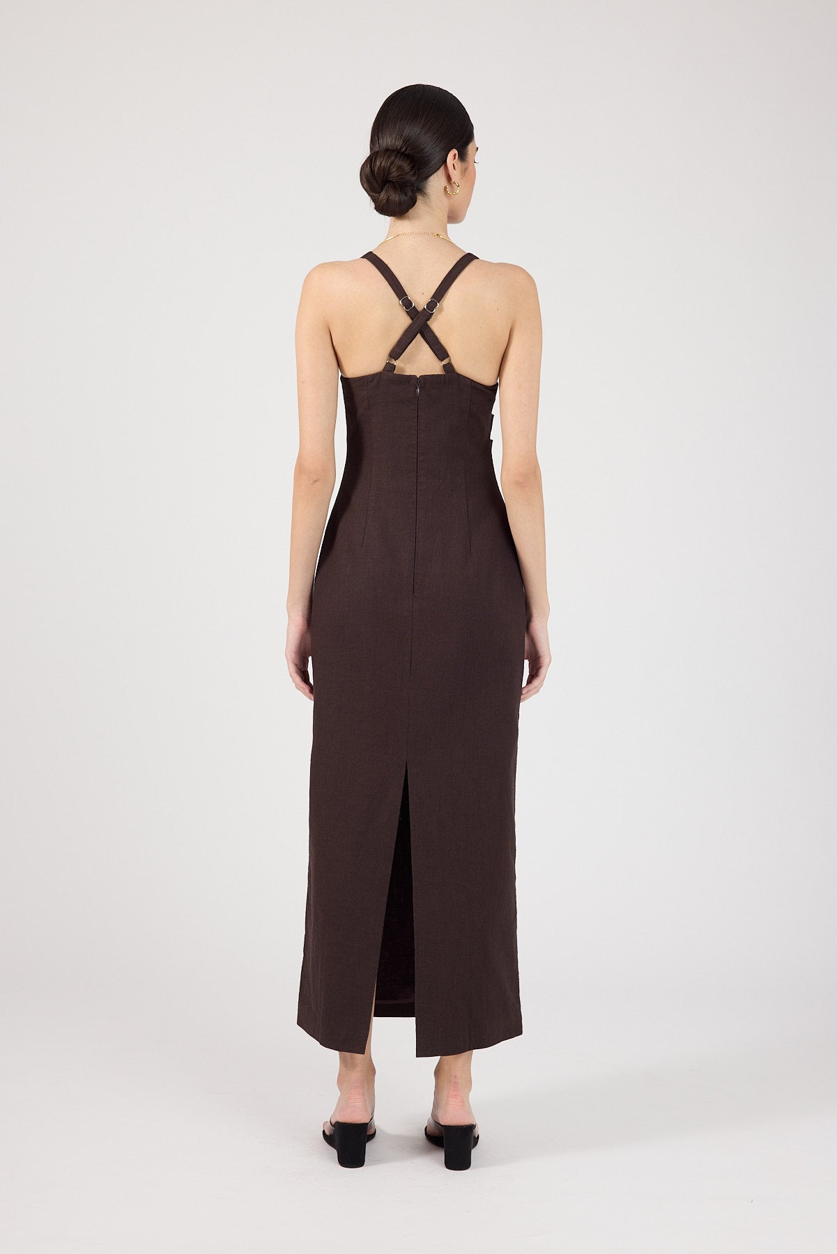 Perfect Stranger Madison Linen Maxi Dress Dark Brown