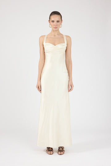 Perfect Stranger Marbella Satin Maxi Dress Butter Yellow