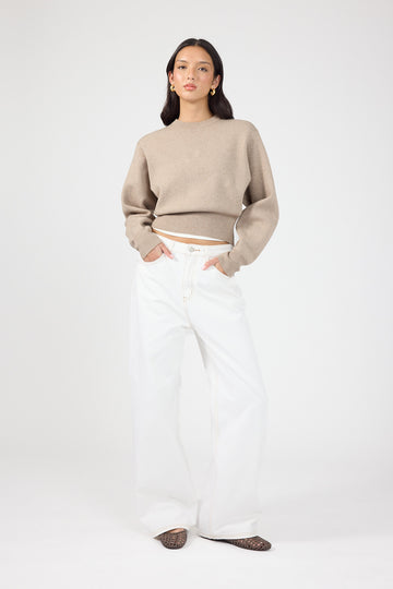 Perfect Stranger Gabby Crew Neck Knit Jumper Taupe